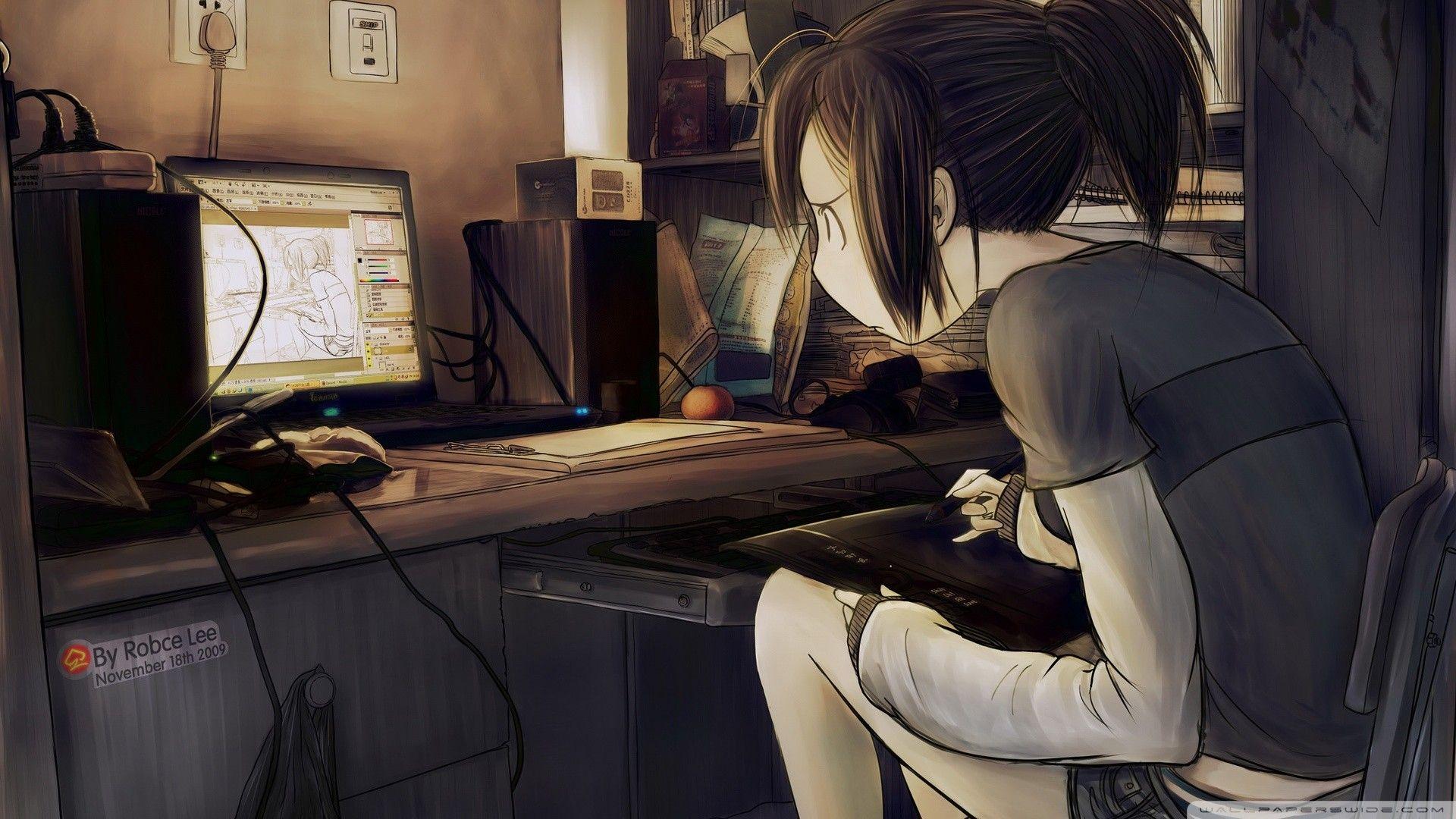 1920x1080 #artwork, #anime, #anime girls, #computer, wallpaper