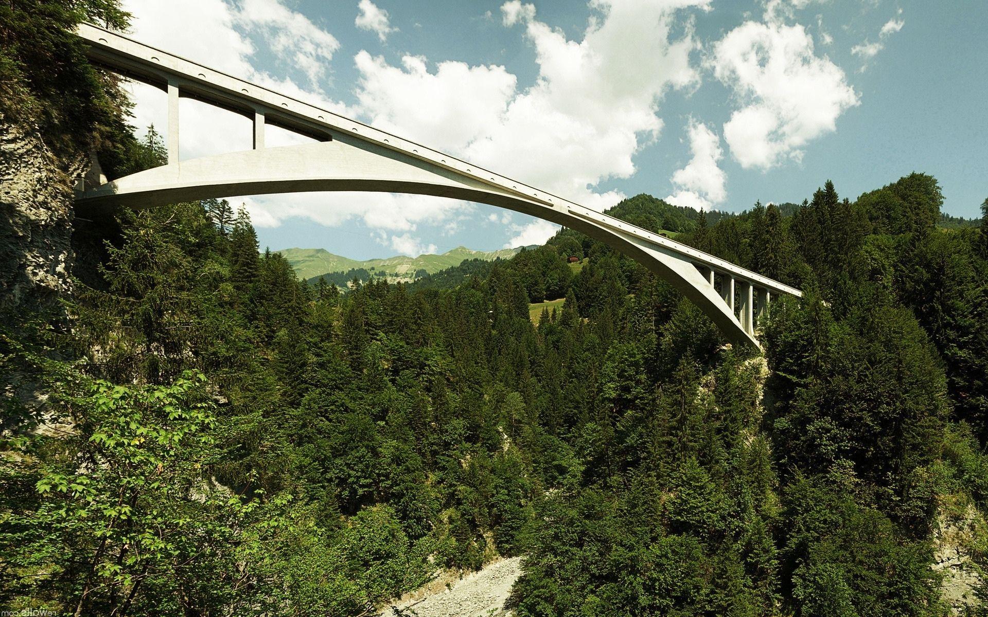 1920x1200 Green Forest Bridge River Sky wallpaper. Green Forest Bridge River Sky