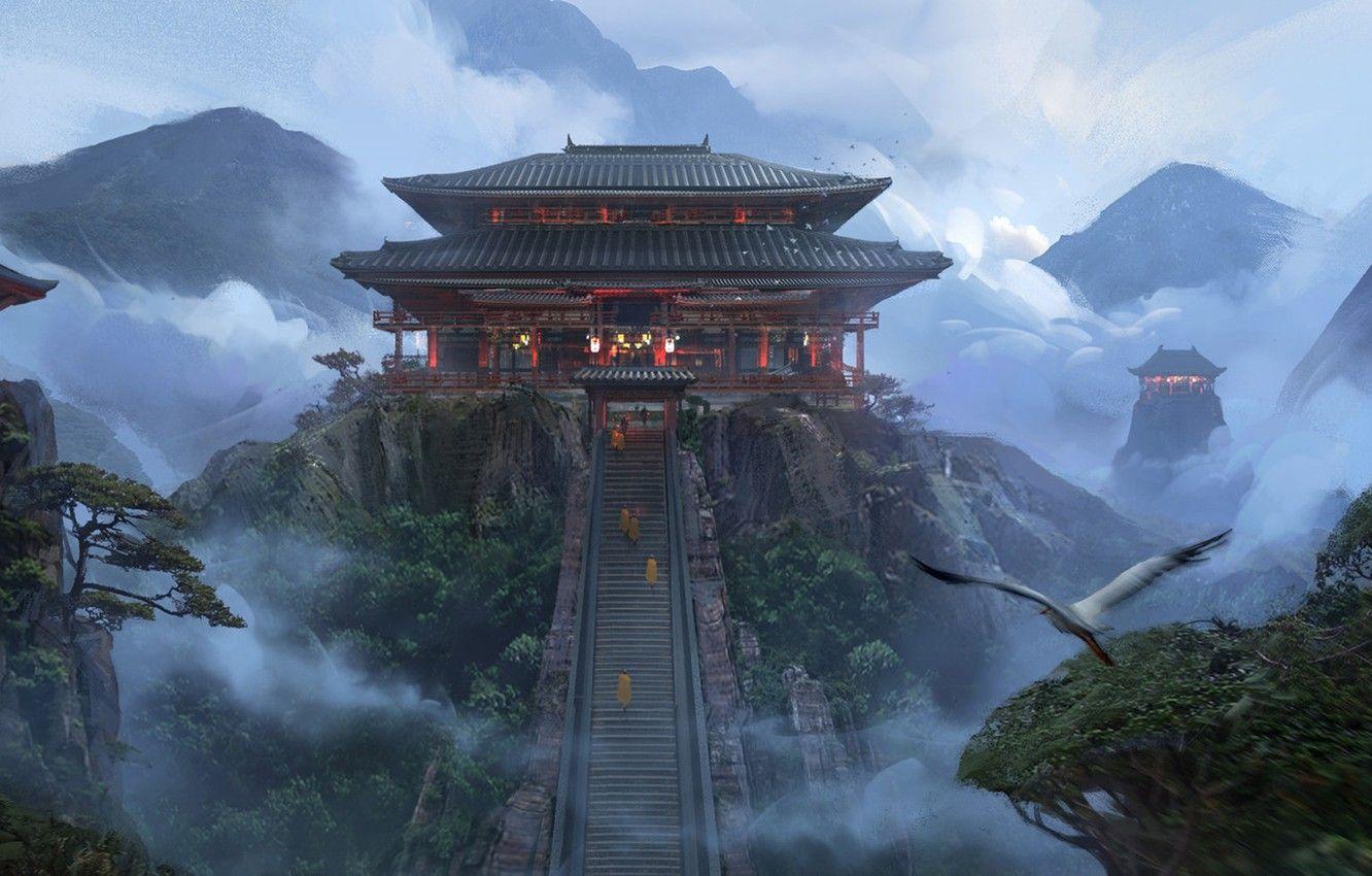 1332x850 Wallpaper Alex Deep Shit, Japanese temple, MC5 concept art, japanese temple art image for desktop, section фантастика