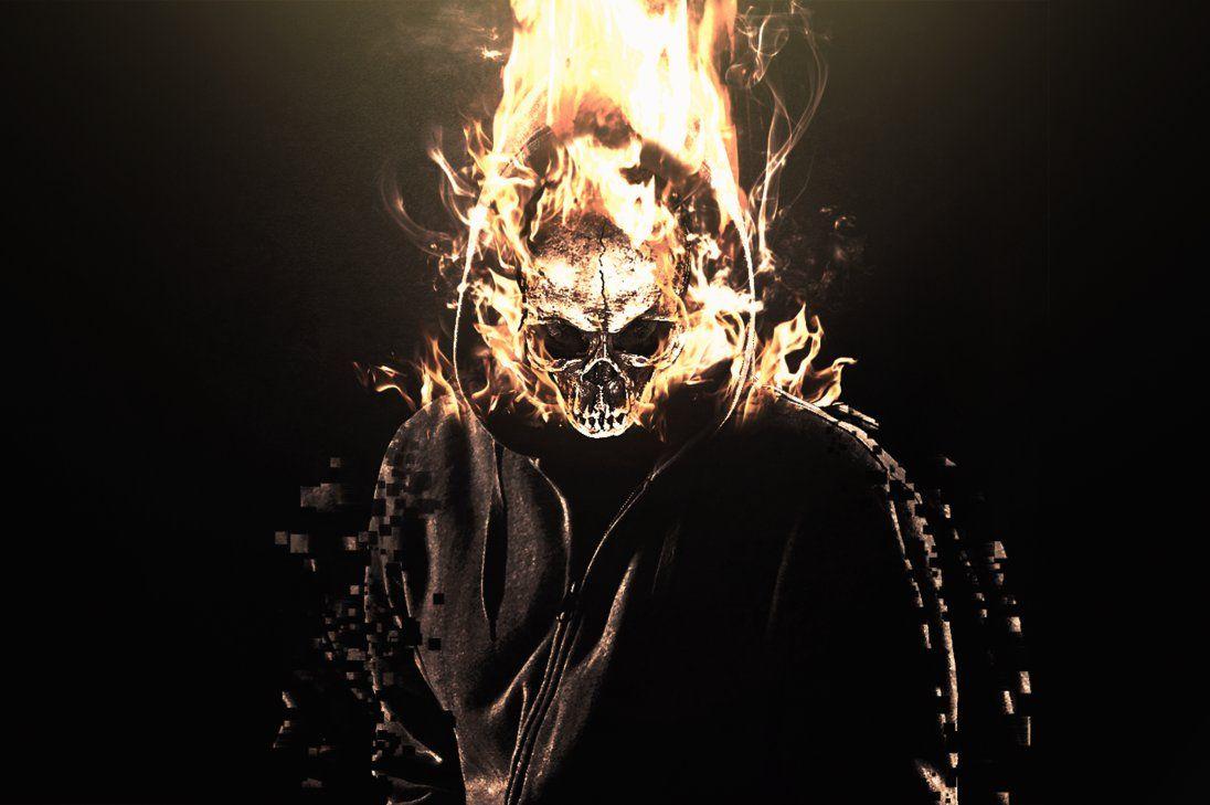 1096x729 Flaming Skull Manipulation Wallpaper