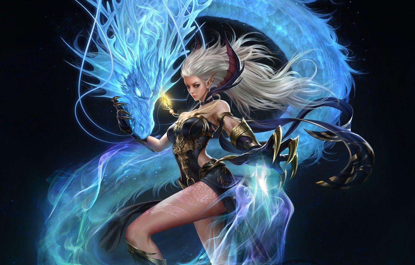 1332x850 Wallpaper Girl, Being, Dragon, Style, Girl, Magic, Fantasy, Ghost, Dragon, Elf, Art, Art, Beauty, Style, Fiction, Beauty image for desktop, section фантастика