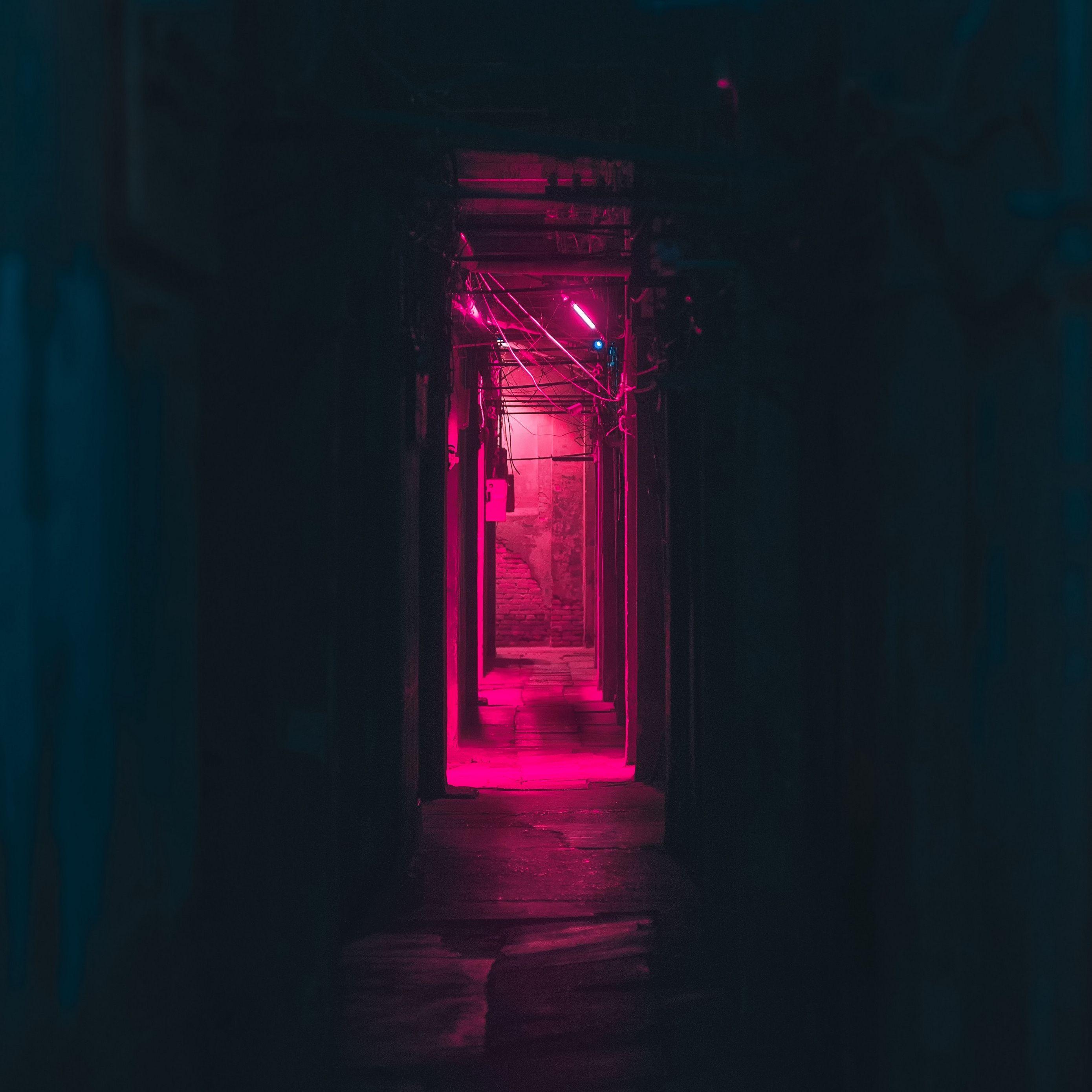 2780x2780 Wallpaper Corridor, Neon, Dark, Pink, Light