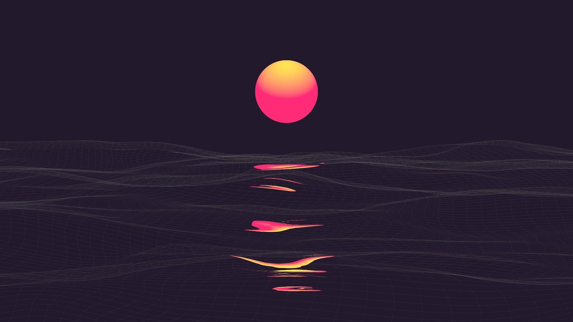 1920x1080 Neon Dark Sunset Wallpaper