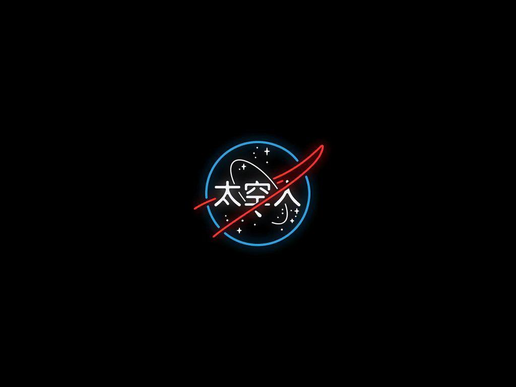 1024x768 Wallpaper neon, NASA, Japanese, simple, black background, minimalism • Wallpaper For You HD Wallpaper For Desktop & Mobile