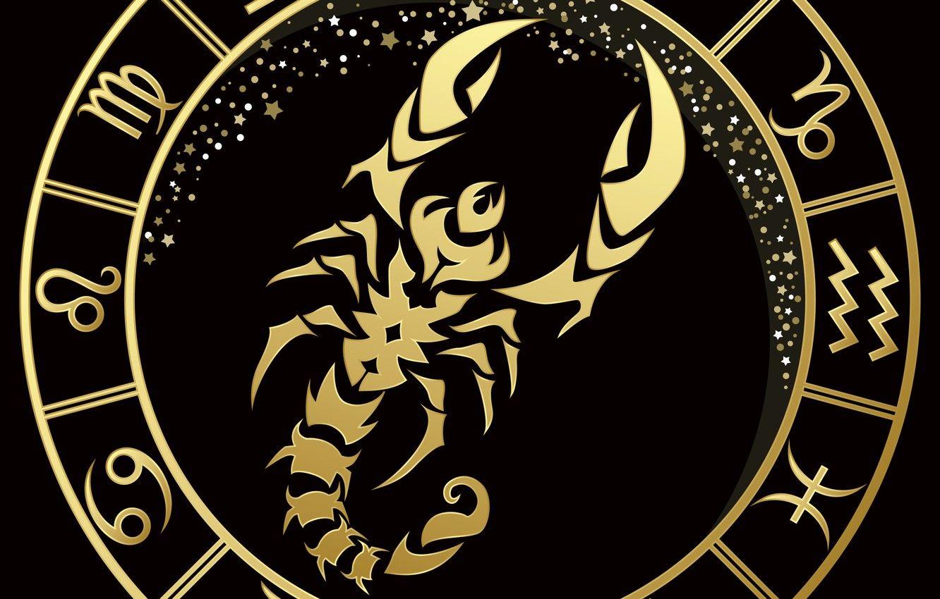 1332x850 Photo Wallpaper Scorpio, Black Background, Zodiac Sign, Zodiac Sign Logo