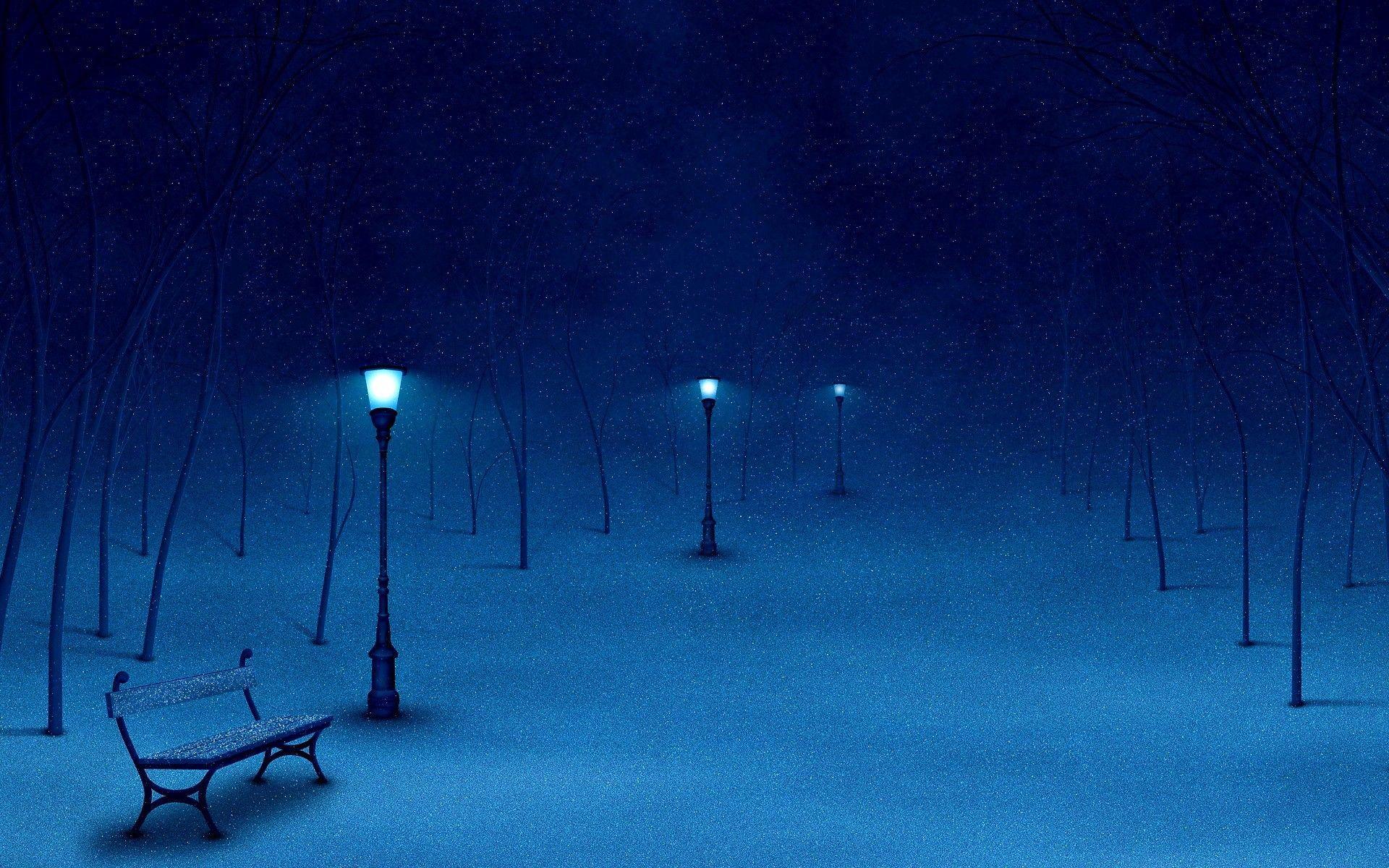 1920x1200 #winter, #bench, #lantern, #artwork, #night, #snow, wallpaper