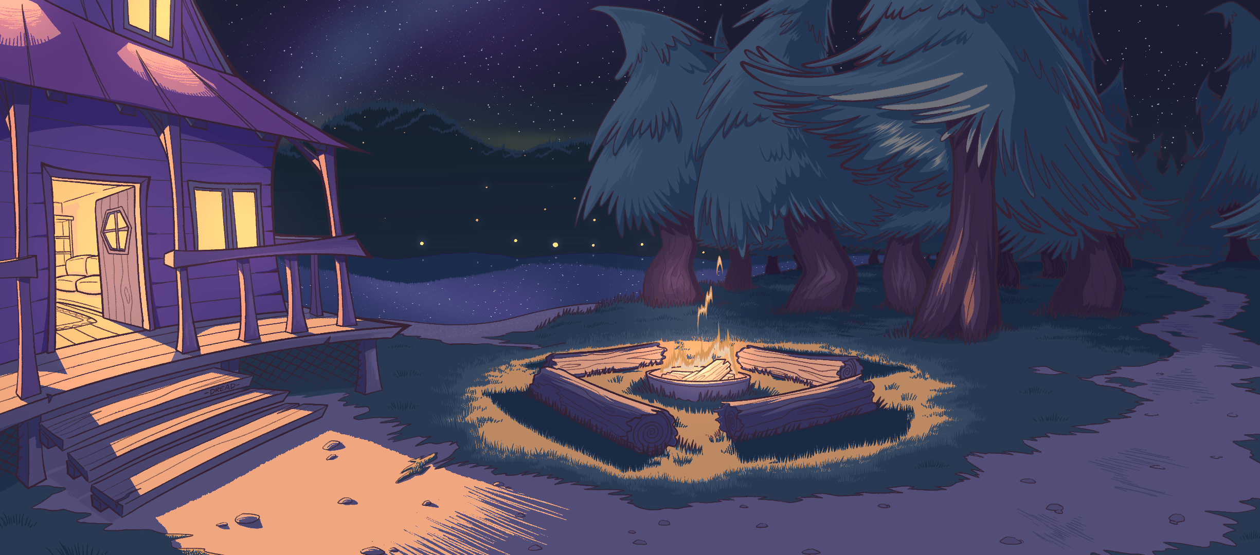 2450x1080 A warm night for camping! by Dreadish on Newgrounds