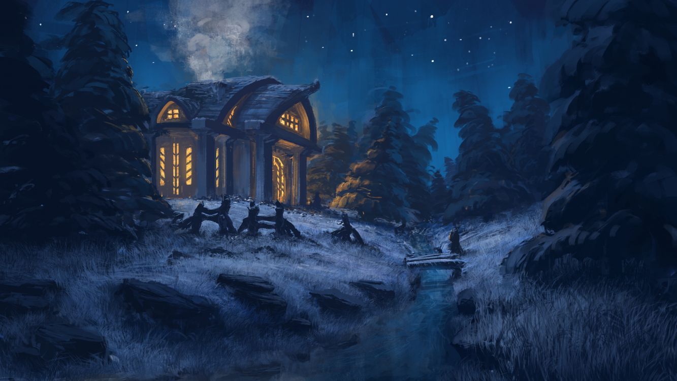 1333x750 Wallpaper Brown Wooden House Near Body of Water During Night Time, Background Free Image