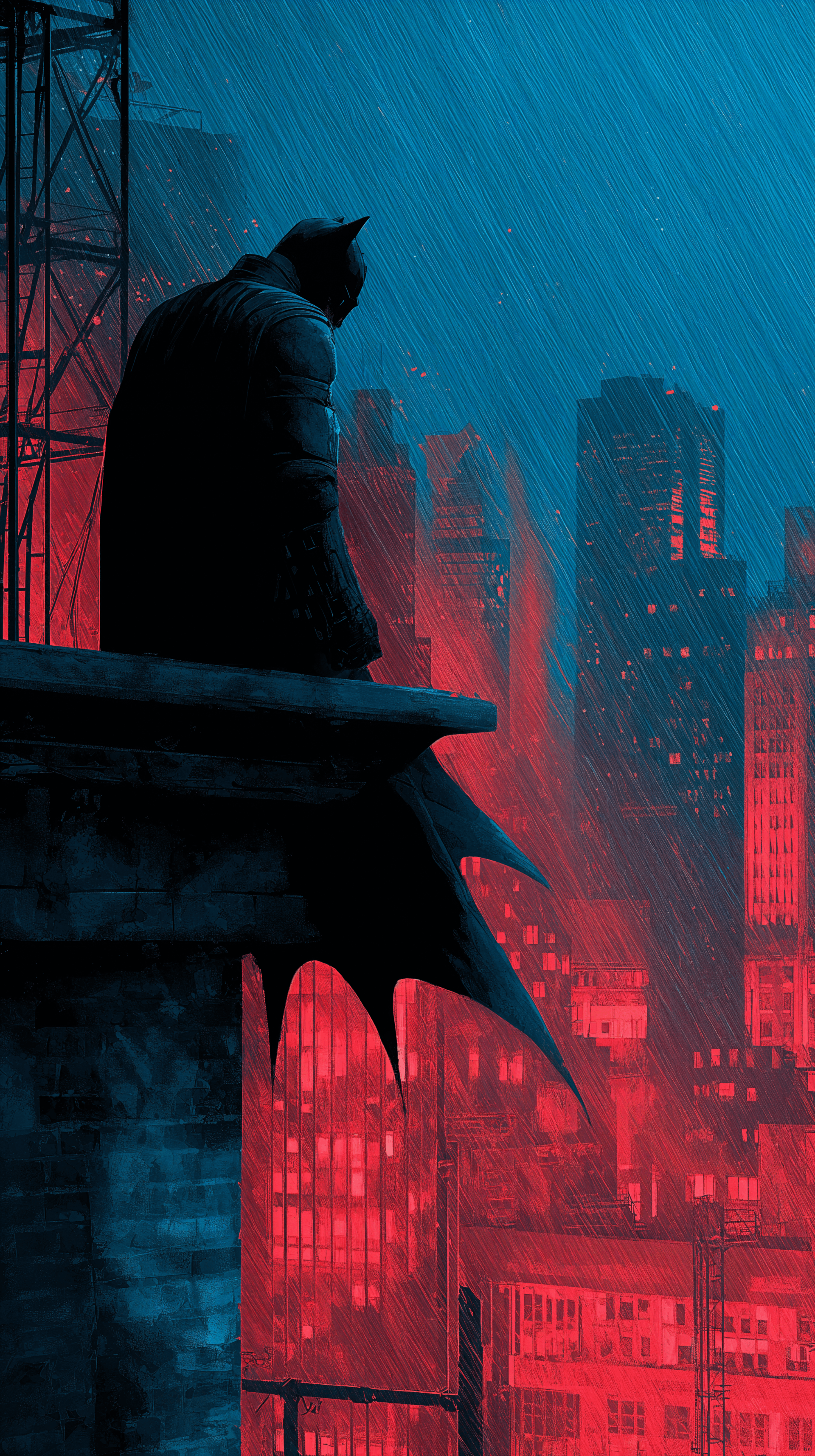 1920x3429 Gotham Nightwatch. Rainfall Sentinel. Crimson Rooftop. Batman Phone Wallpaper
