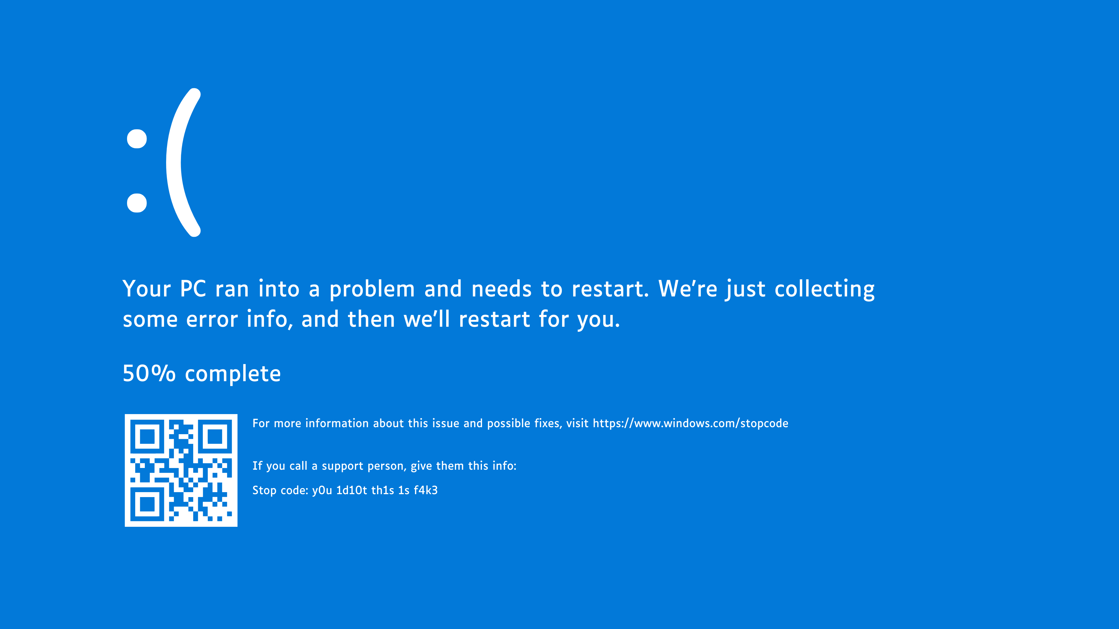 3840x2160 Custom Windows 'Blue Screen of Death' (BSOD) [3840x2160] to fool your friends