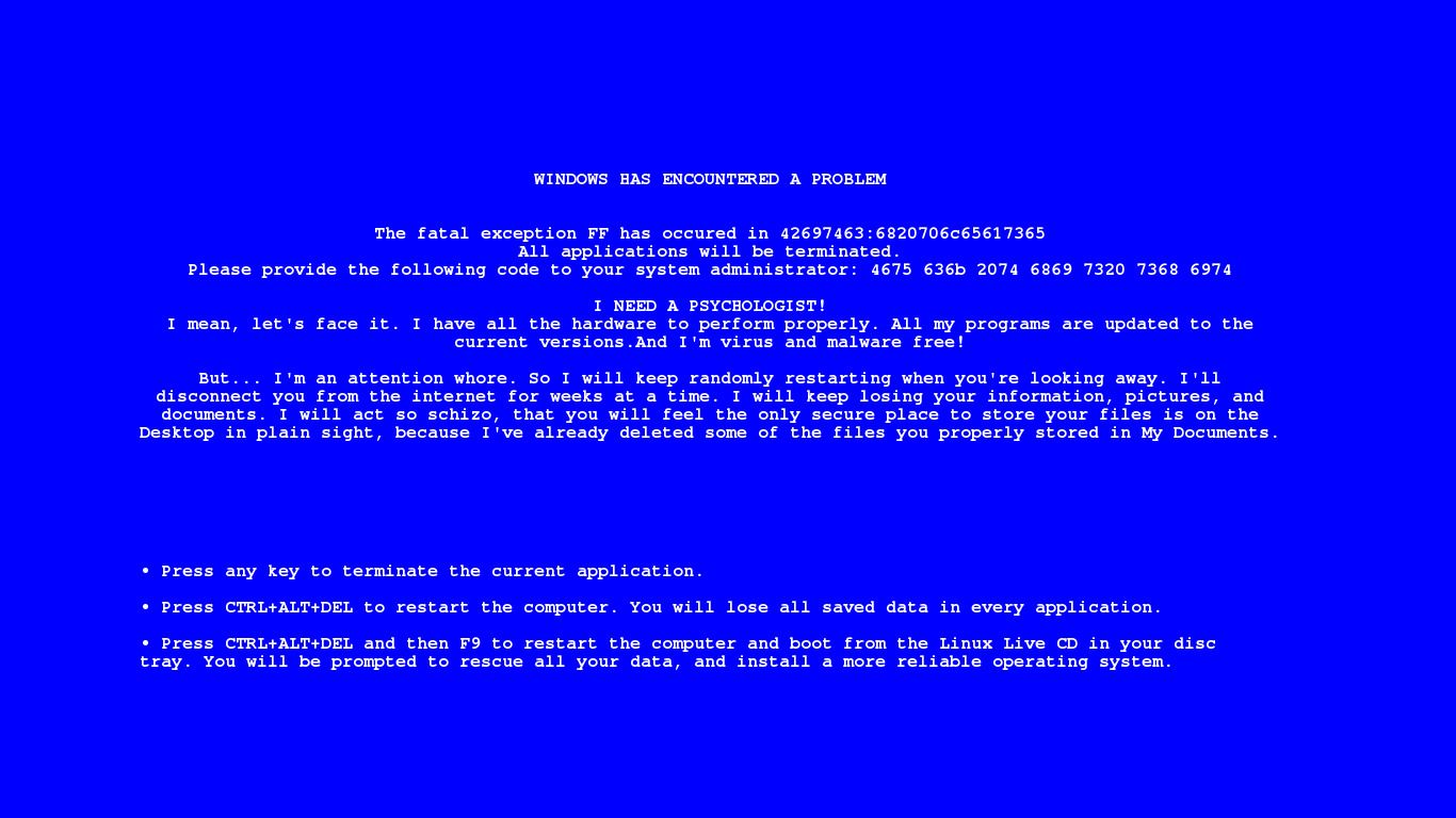 1366x768 Microsoft Windows, BSOD, Blue Screen Of Death, Blue, Window Wallpaper HD / Desktop and Mobile Background