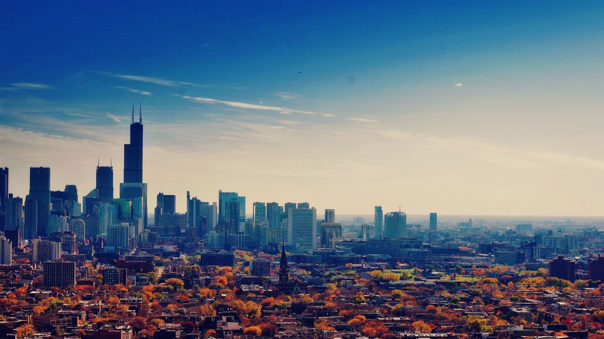 1920x1080 USA Illinois Chicago Skyscrapers Metropolis Autumn Sky Wallpaper 44408