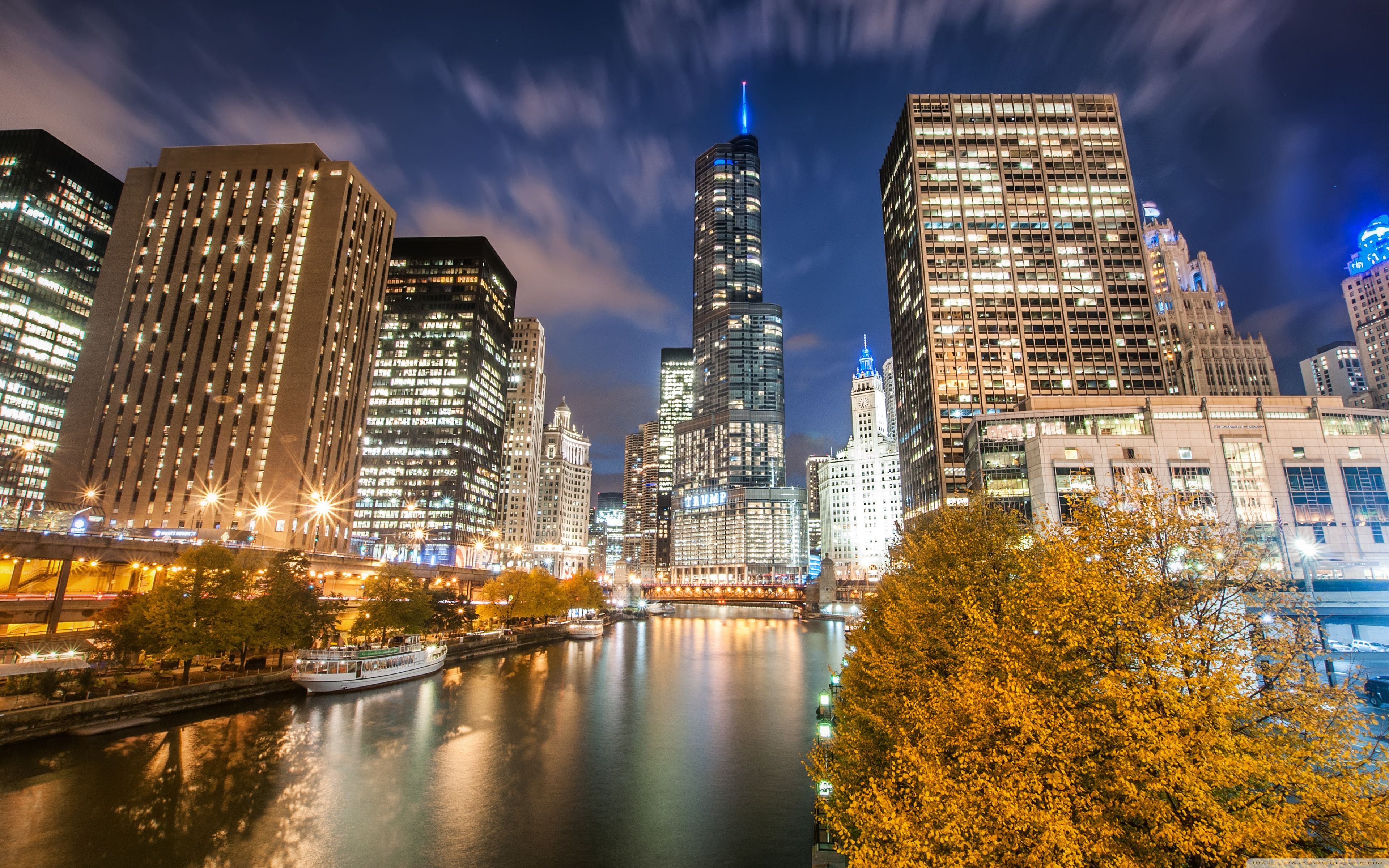 3840x2400 Chicago River, Night, Autumn 4K UHD Wallpaper for UltraHD Desktop and TV : Widescreen and UltraWide Display : Smartphone and Tablet Devices