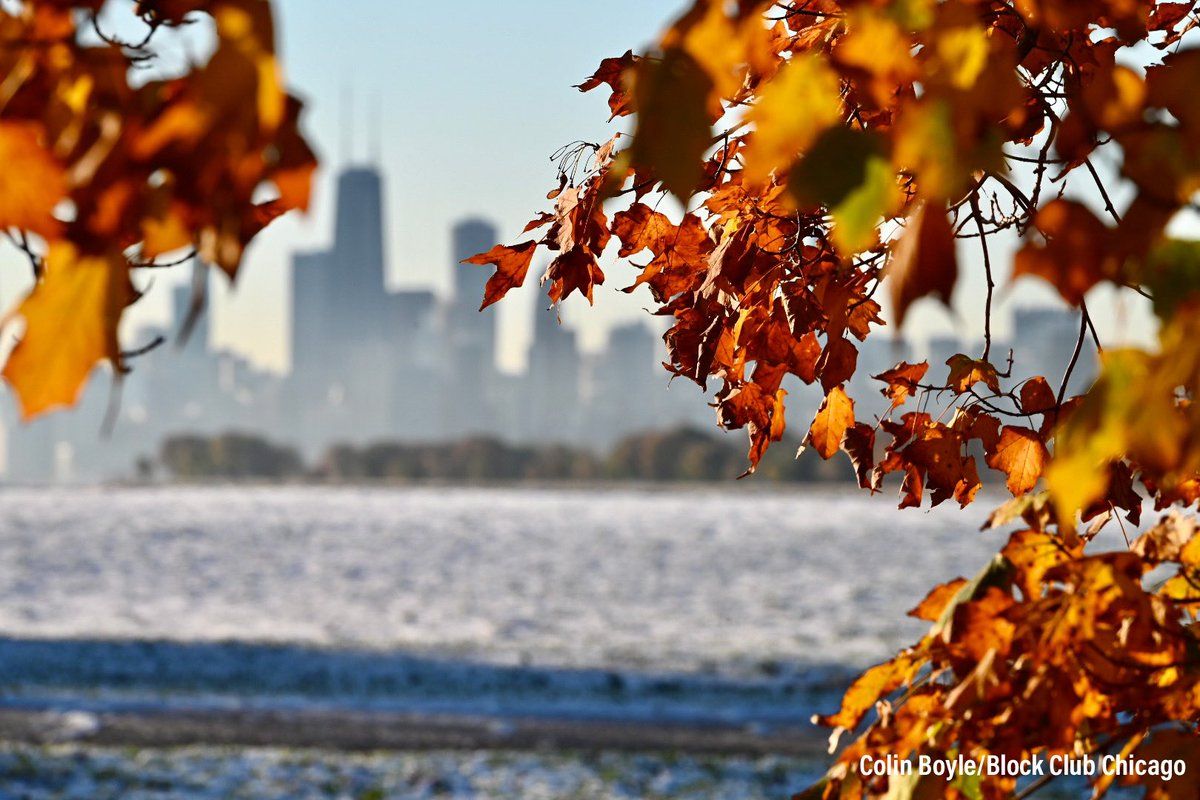 1200x800 November 1st in Chicago: fall colors flourish as the city is coated in Halloween's snow and ice. This has to be one of the most beautiful scenes I've seen in the city