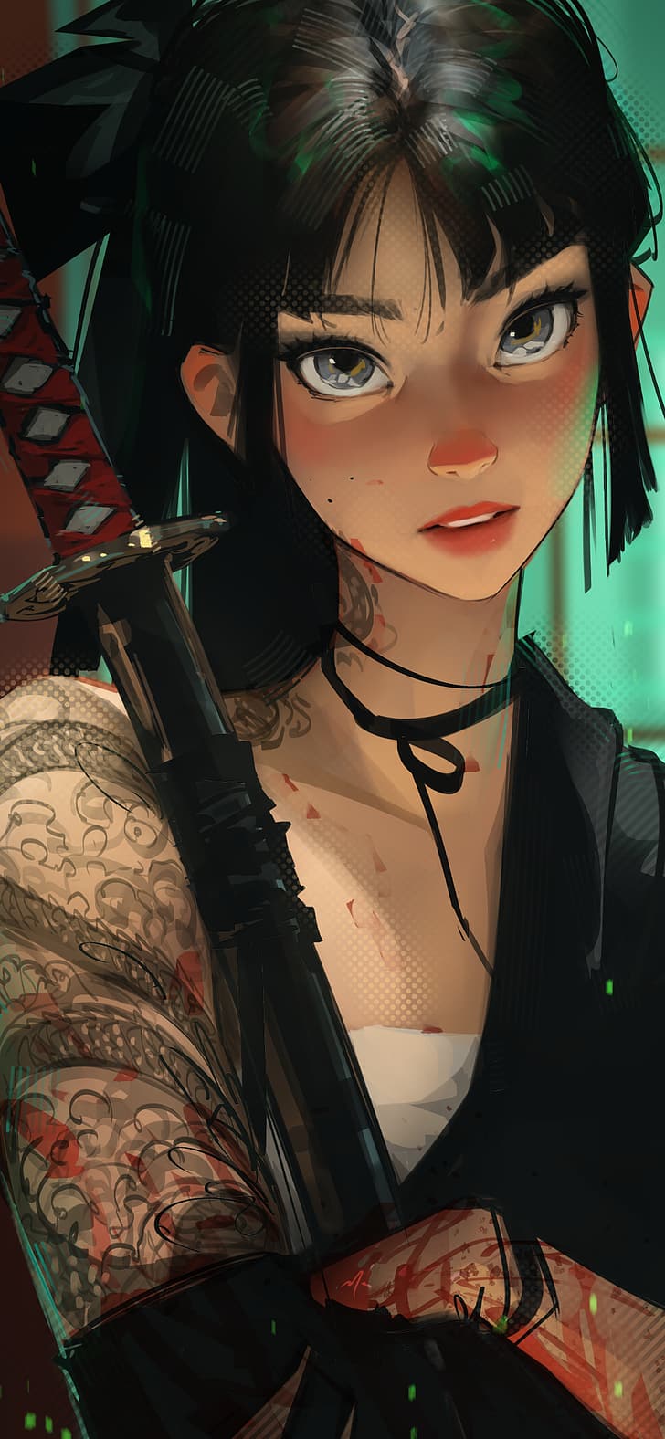 728x1576 HD wallpaper: Sam Yang, digital art, artwork, illustration, women, dark hair
