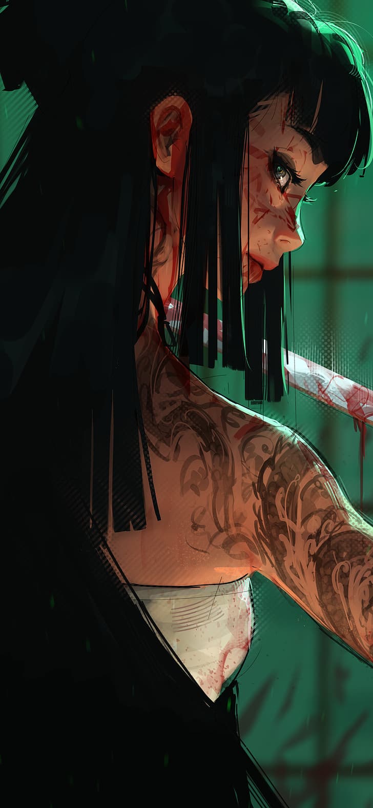728x1576 HD wallpaper: Sam Yang, digital art, artwork, illustration, women, long hair