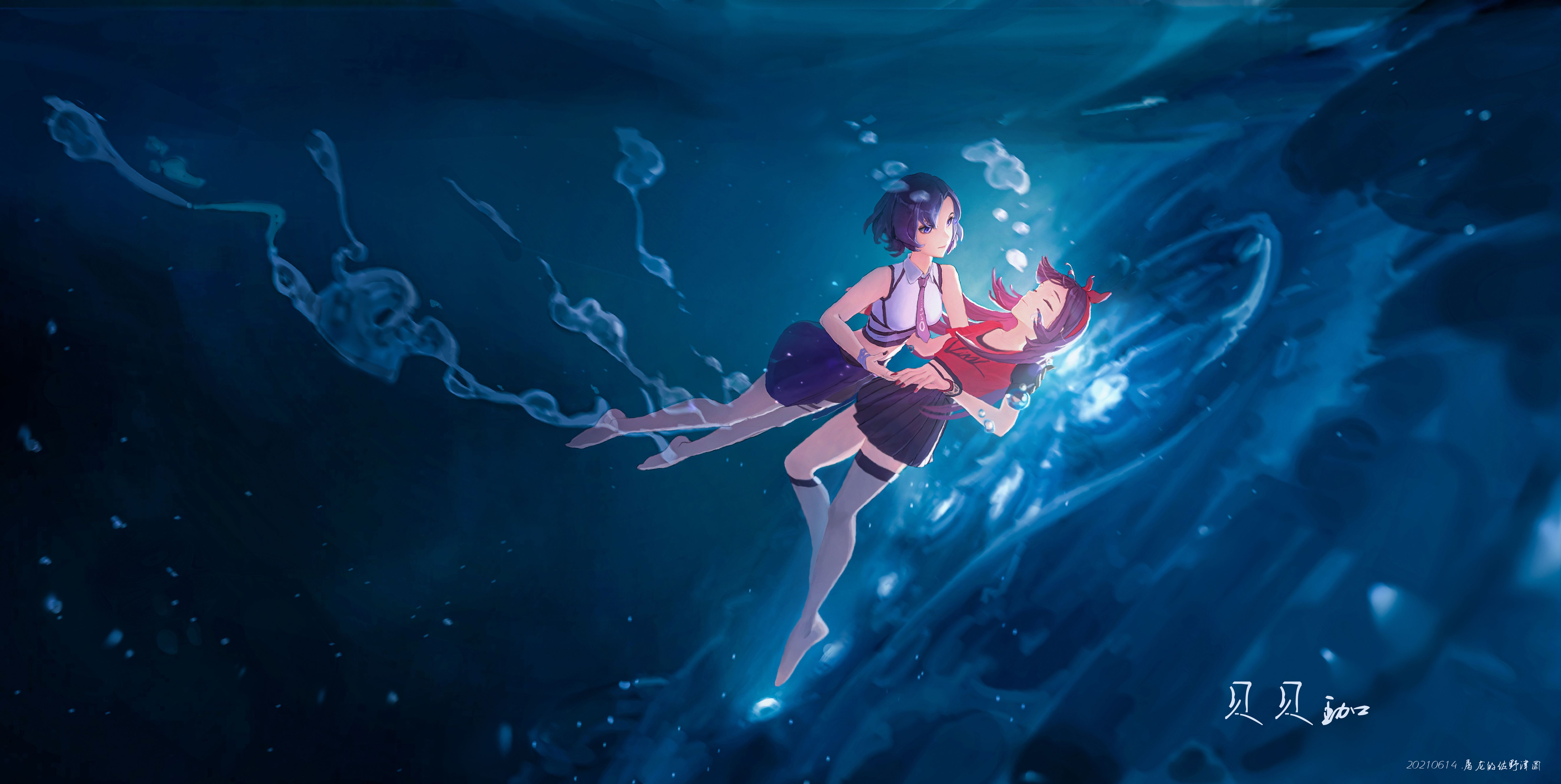 6532x3282 Download Underwater Anime Girl Anime Girl 4k Ultra HD Wallpaperx3282