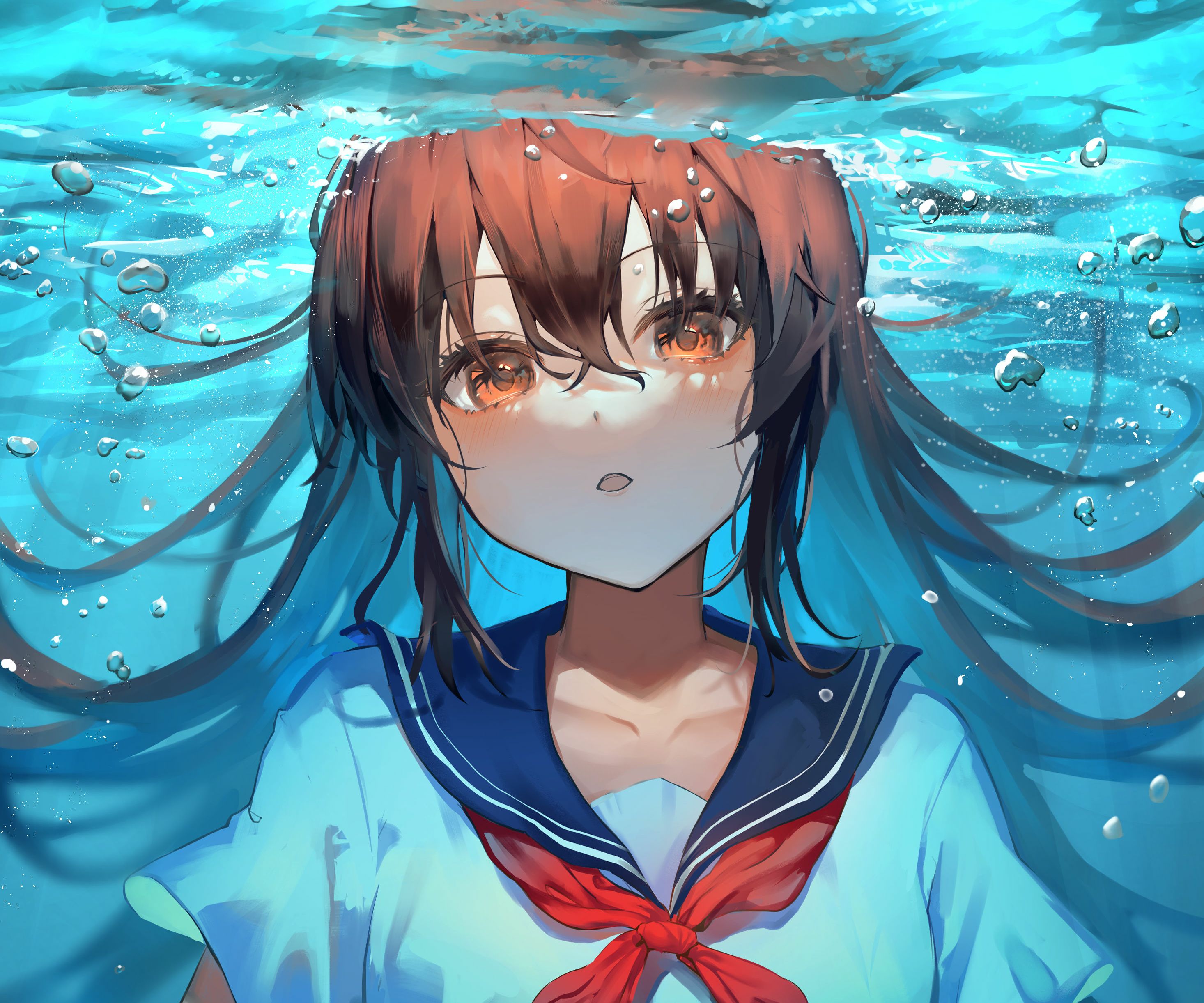 2932x2443 Phone wallpaper: Anime, Girl, Underwater 1052395