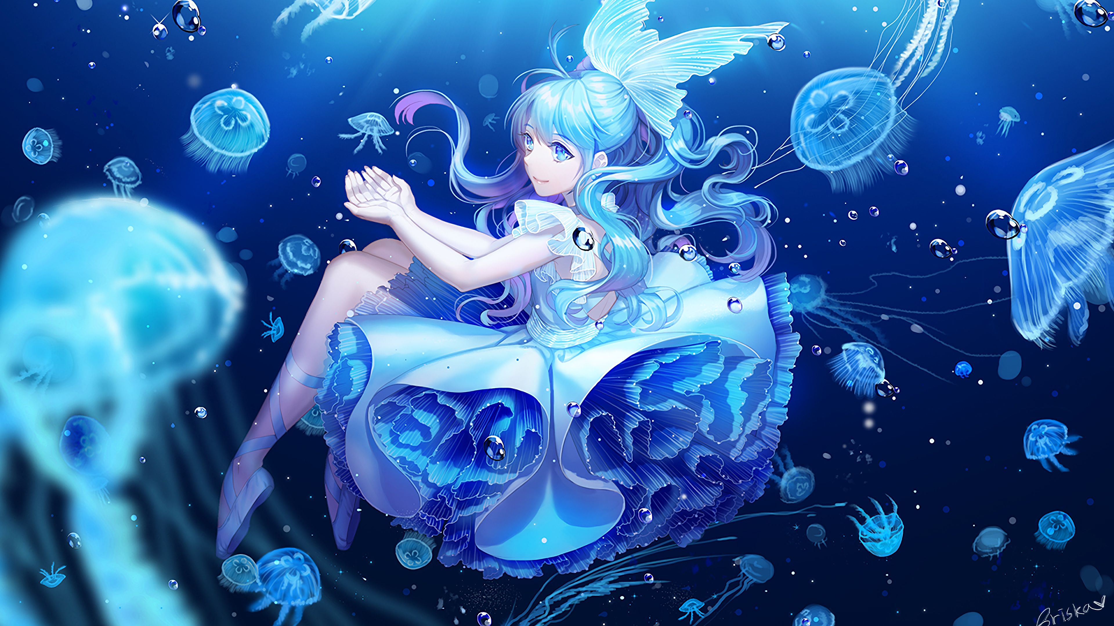 3840x2160 Anime Girl Underwater 4K Wallpaper HD