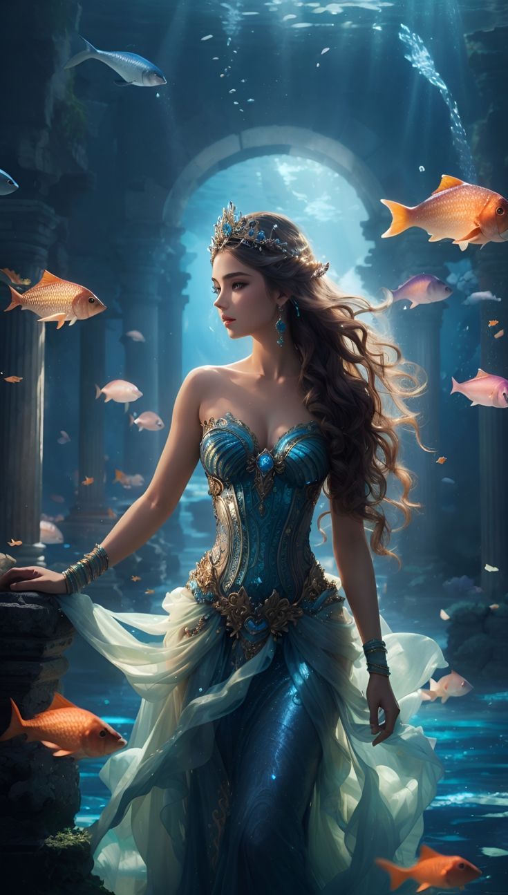 735x1295 Beautiful Young Mermaid Girl Underwater World 8k HD Wallpaper