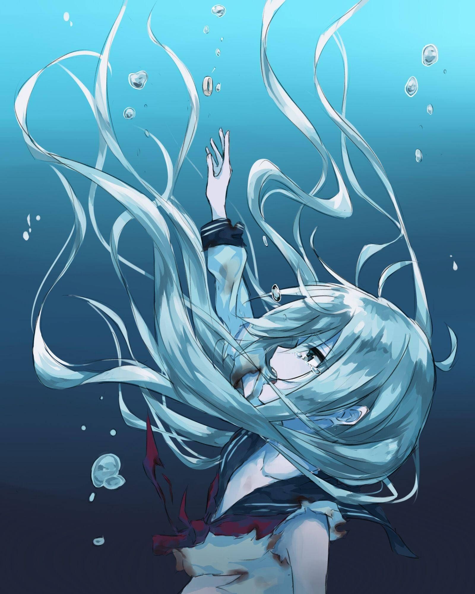 1600x2000 Download Sad Aesthetic Anime Girl Underwater Wallpaper