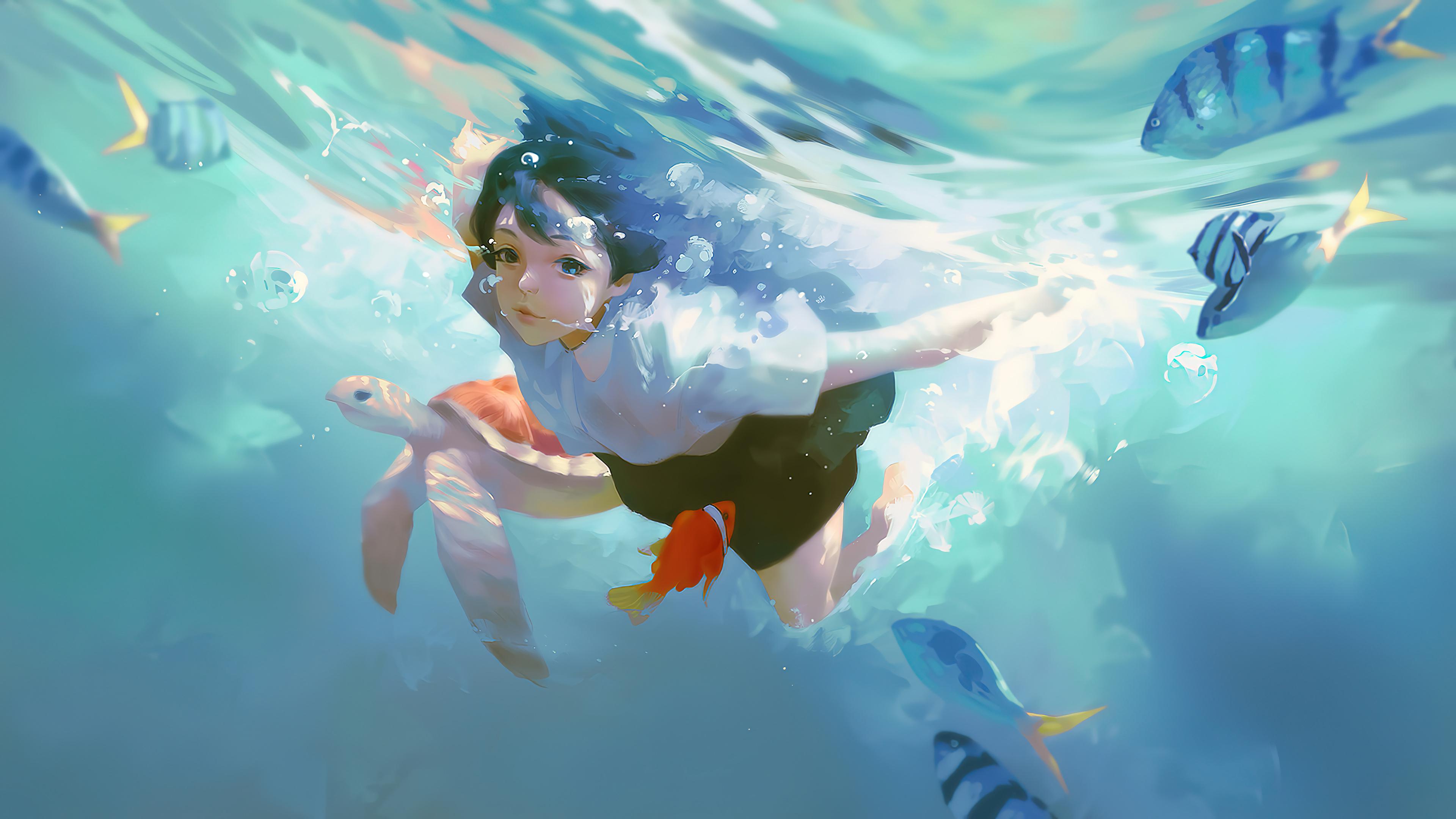 3840x2160 The girl jumped into the sea (3840x2160)