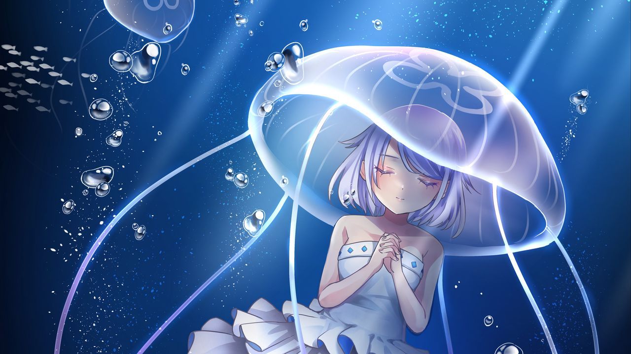 1280x720 Wallpaper girl, jellyfish, underwater world, anime, art hd, picture, image