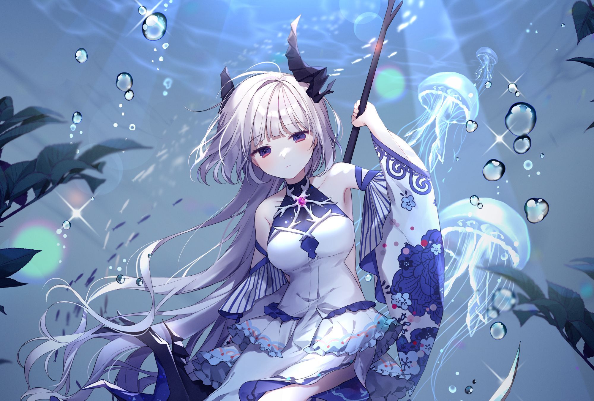 2000x1350 Desktop wallpaper: Anime, Girl, Underwater 4K free download for PC. 1074295