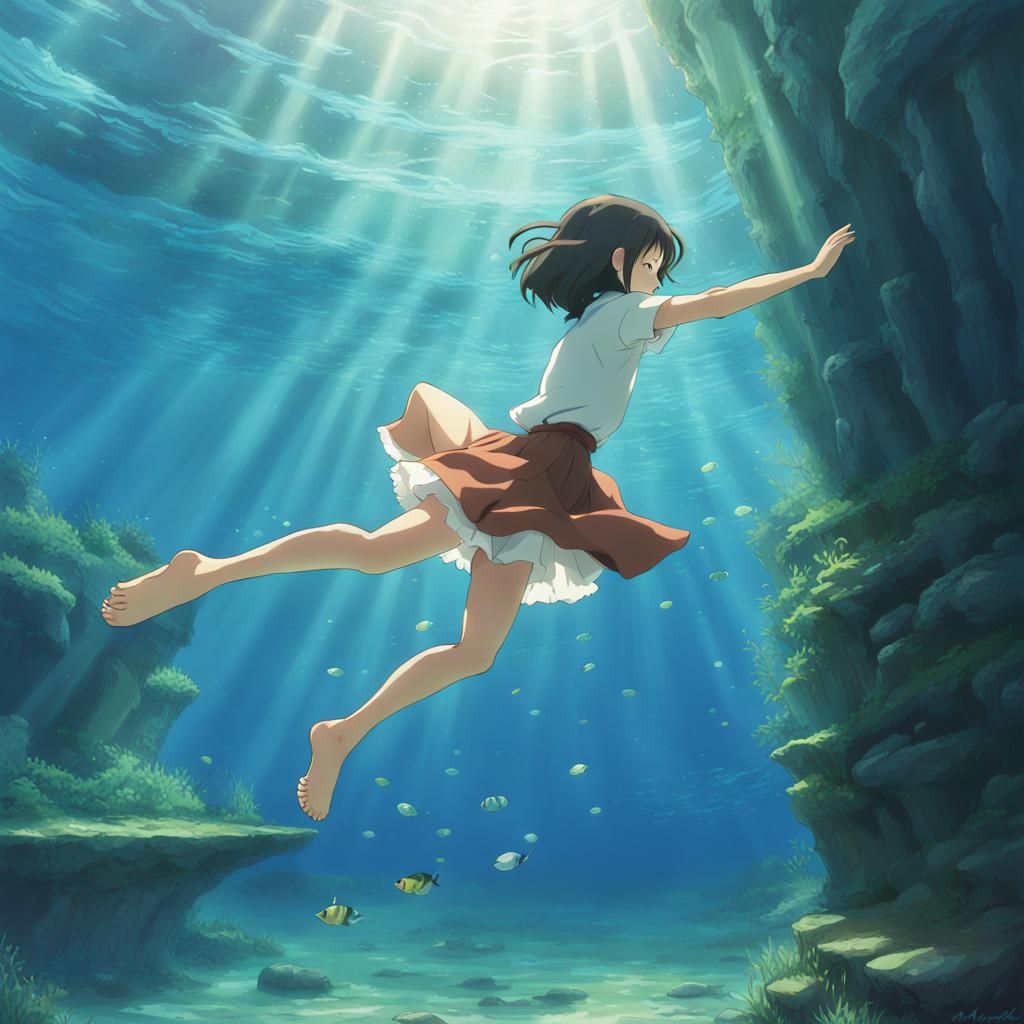 1024x1024 Underwater girl Onami Girl Underwater: Ghibli Style