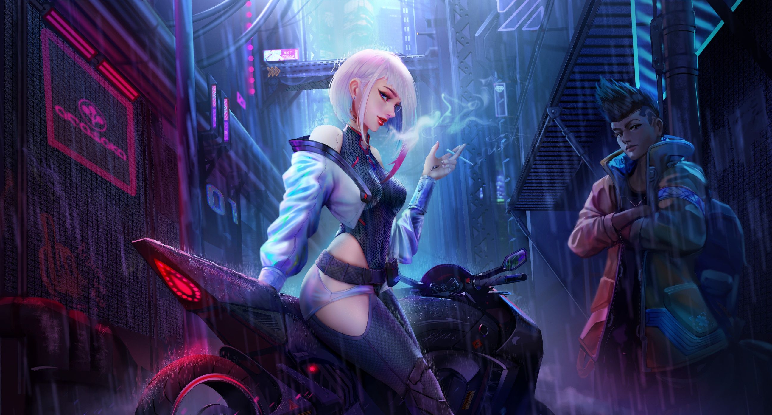 2592x1392 Wallpaper Lucy, Cybepunk Edgerunner, Arasaka, David Martinez, bike for mobile and desktop, section арт, resolution 2592x1392