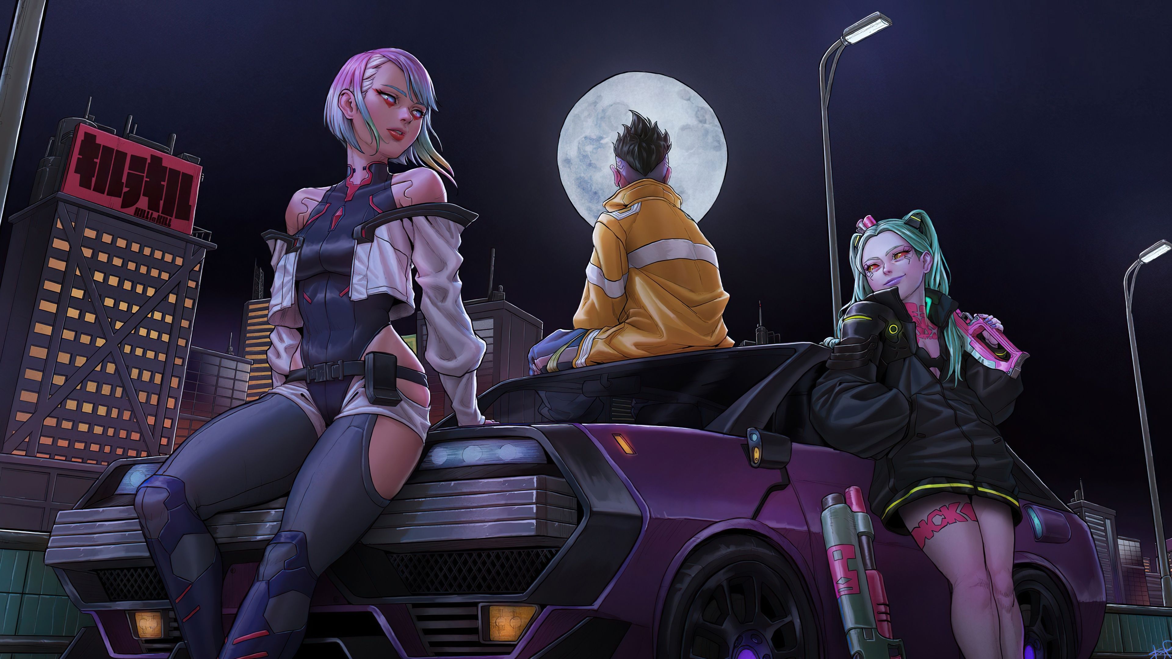 3840x2160 Wallpaper Game Art, Lucy, Rebecca, Resistor, moon, tommy lee, car, Cyberpunk 2077 for mobile and desktop, section арт, resolution 3840x2160