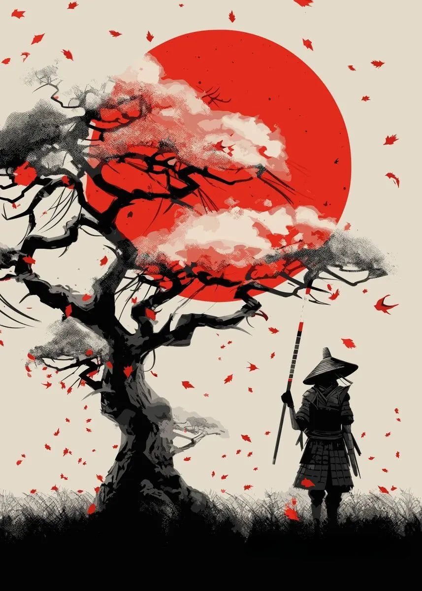 857x1200 Japanese Samurai and Cherry Tree Poster