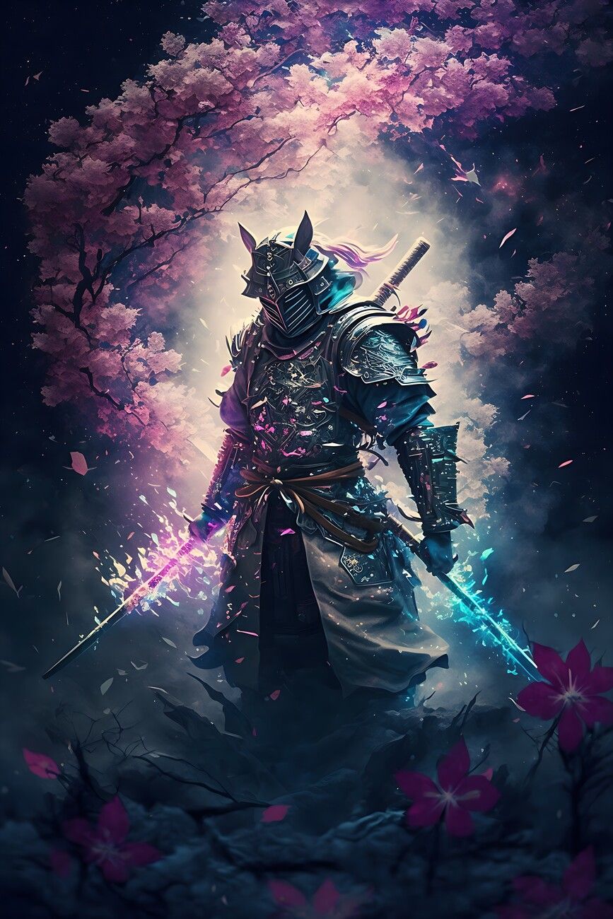 867x1300 Poster Japanese Samurai in Cherry Blossom Trees