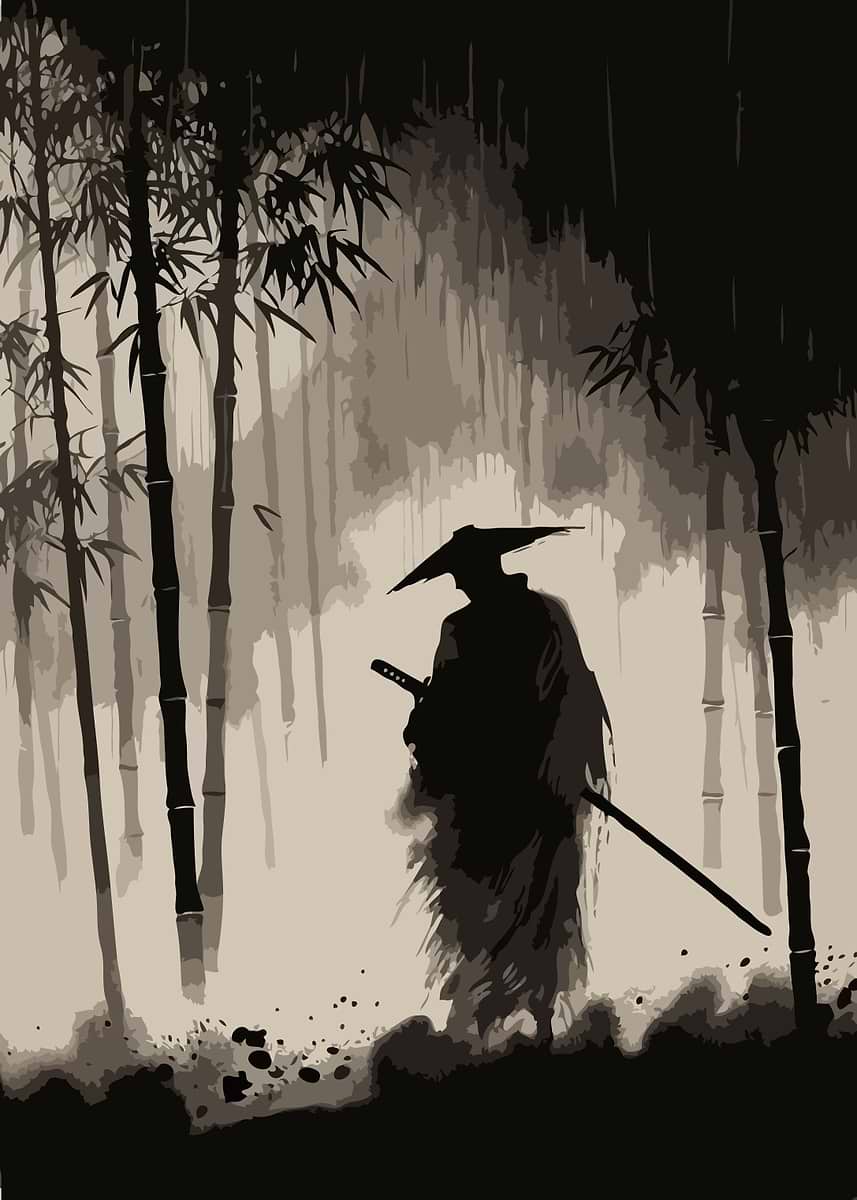 857x1200 Samurai in a Bamboo Forest' Poster, picture, metal print, paint