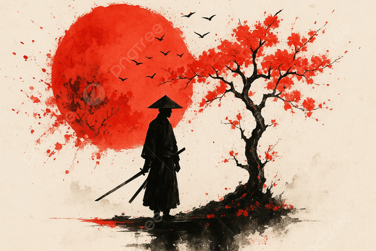 1200x800 Samurai Under The Crimson Sun, Samurai, Red Sun, Cherry Blossom Background Image And Wallpaper for Free Download
