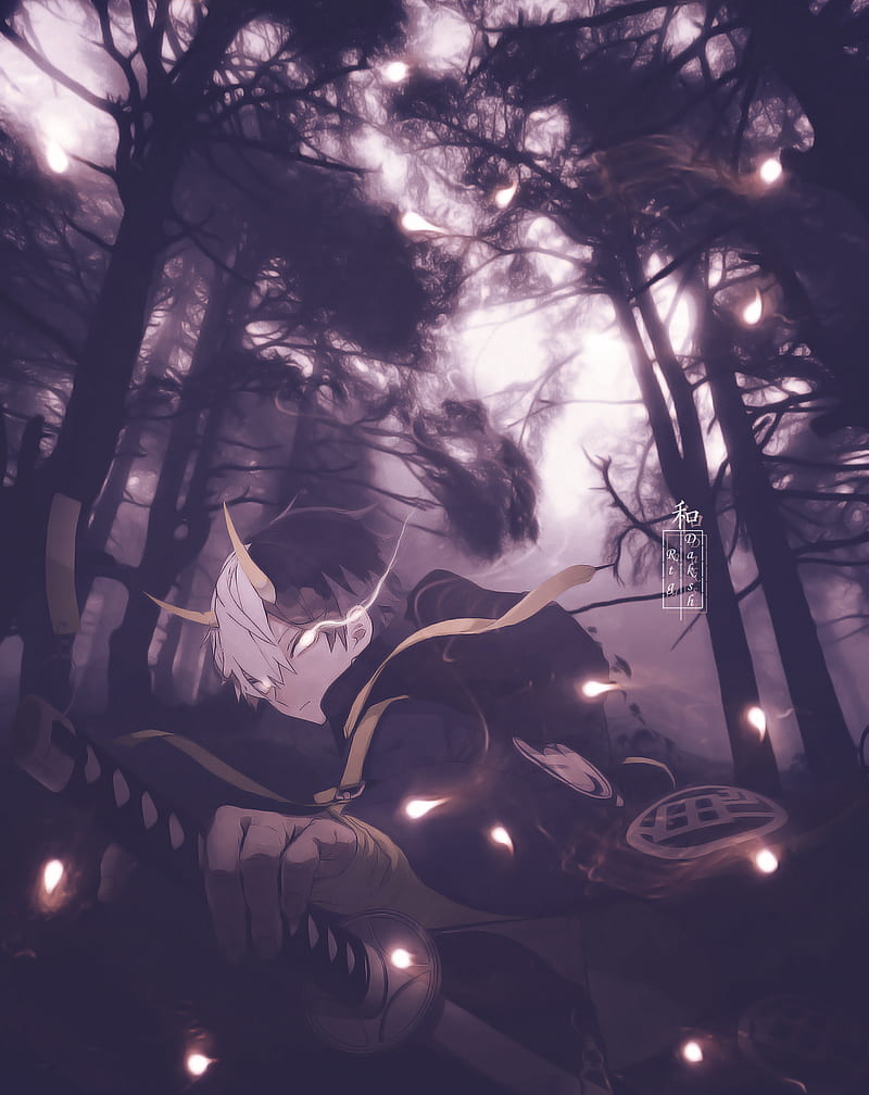 800x1008 Samurai Demon, anime, anime boy, forest, halloween, katana, mountains, theme, HD phone wallpaper