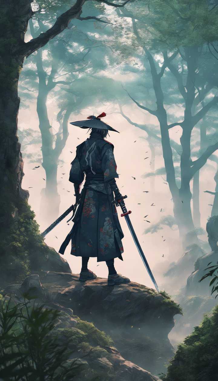 720x1260 An Anime Style Sword Wielding Samurai Standing Within A Foggy, Ancient Forest. Wallpaper [2b9d7bcd097d493Db835] By Wallpaper HD