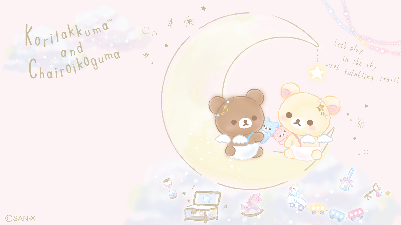 1366x768 Korilakkuma & Chairoikoguma Angel Moon Wallpaper