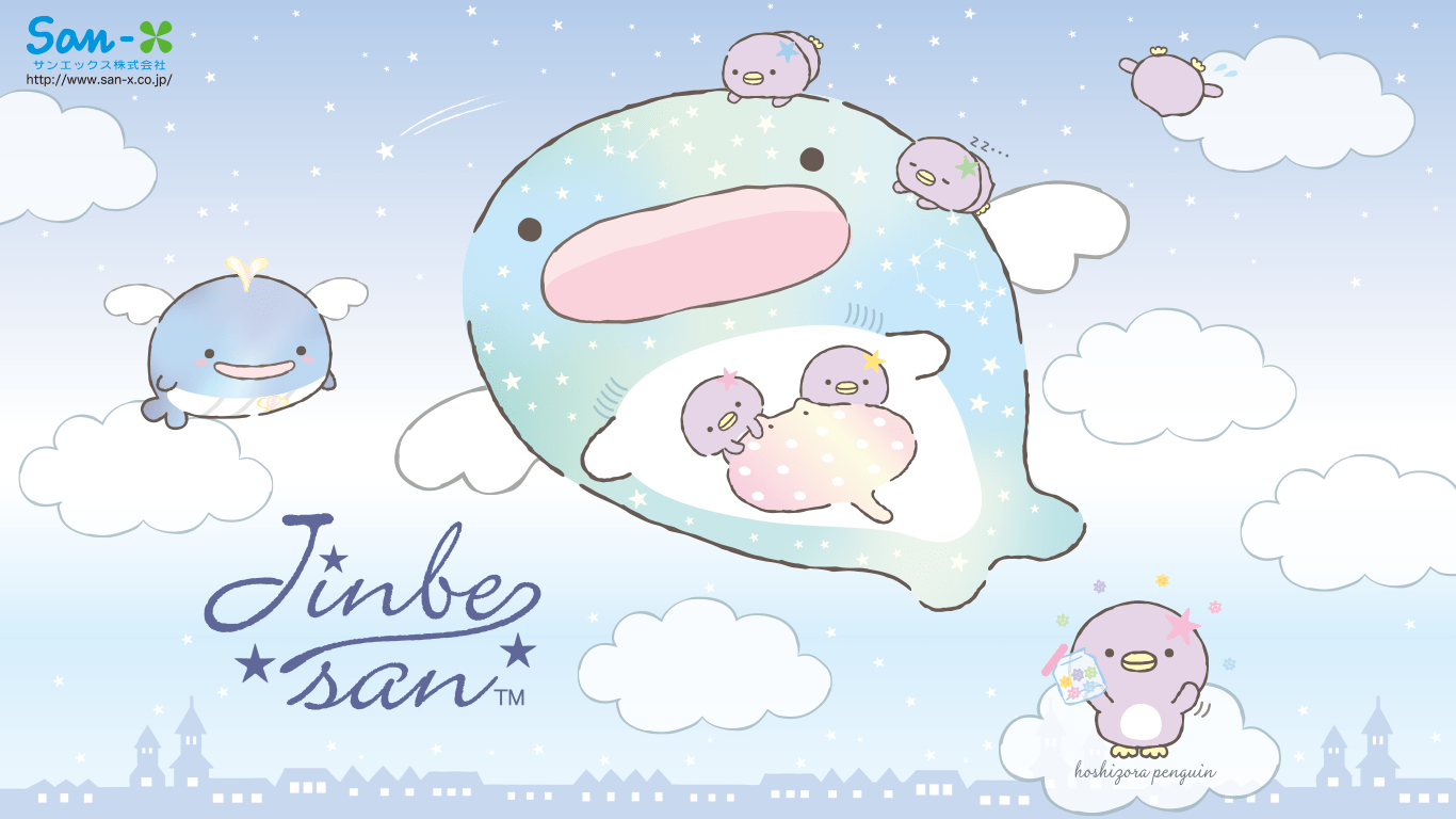 1366x768 San X Jinbesan Flying Whale Wallpaper