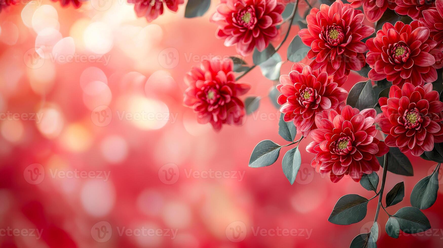 1749x980 A red flower bouquet with a red background. The flowers are in full bloom