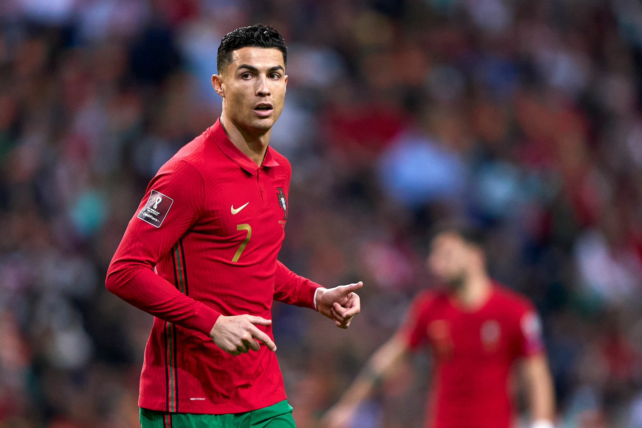 2048x1365 Cristiano Ronaldo red and green jersey HD computer wallpaper Ronaldo Portugal team live match picture