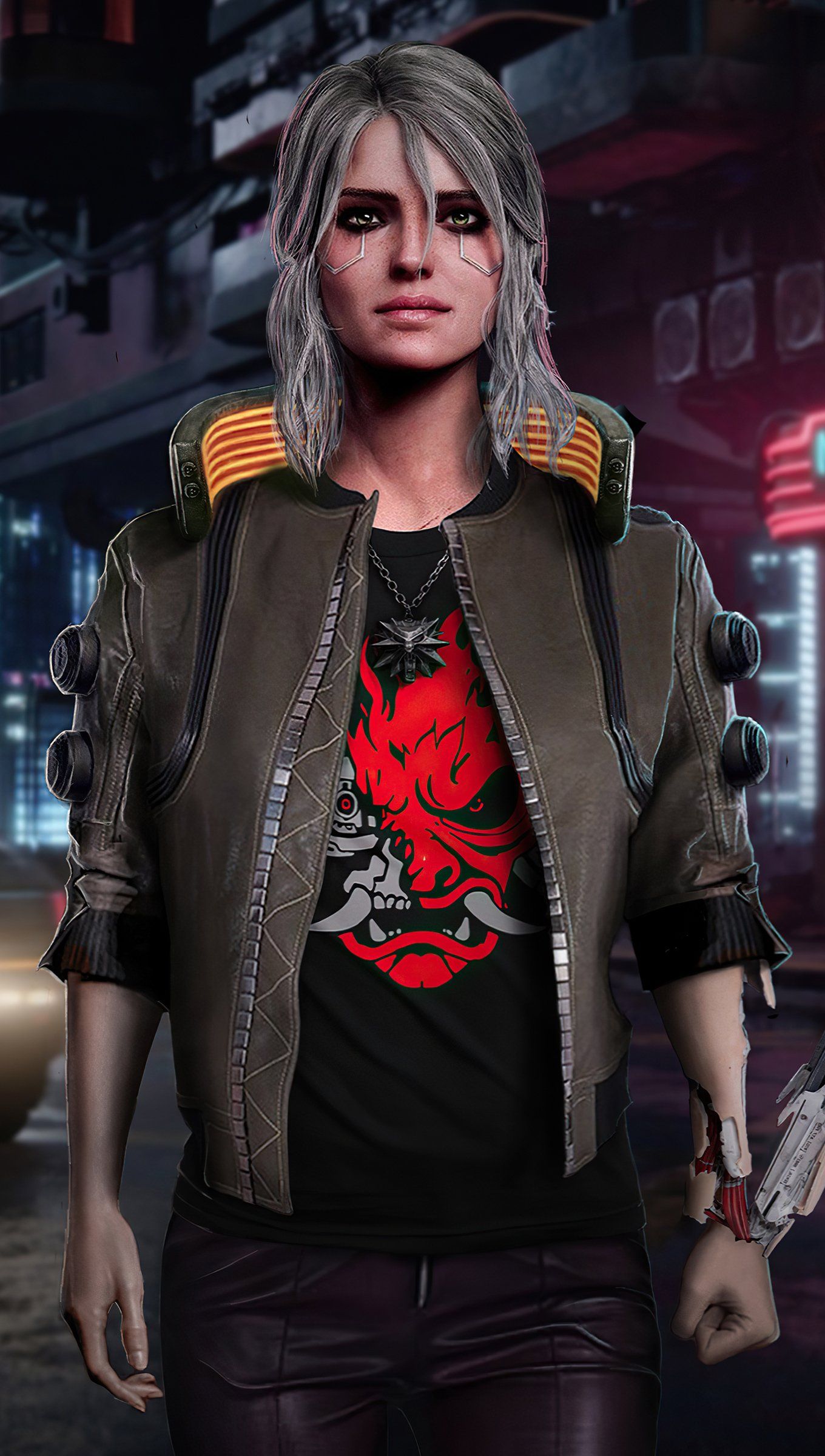 1360x2400 Ciri Cyberpunk 2077 Fanart Wallpaper 4K for iPhone and Mobile Phone