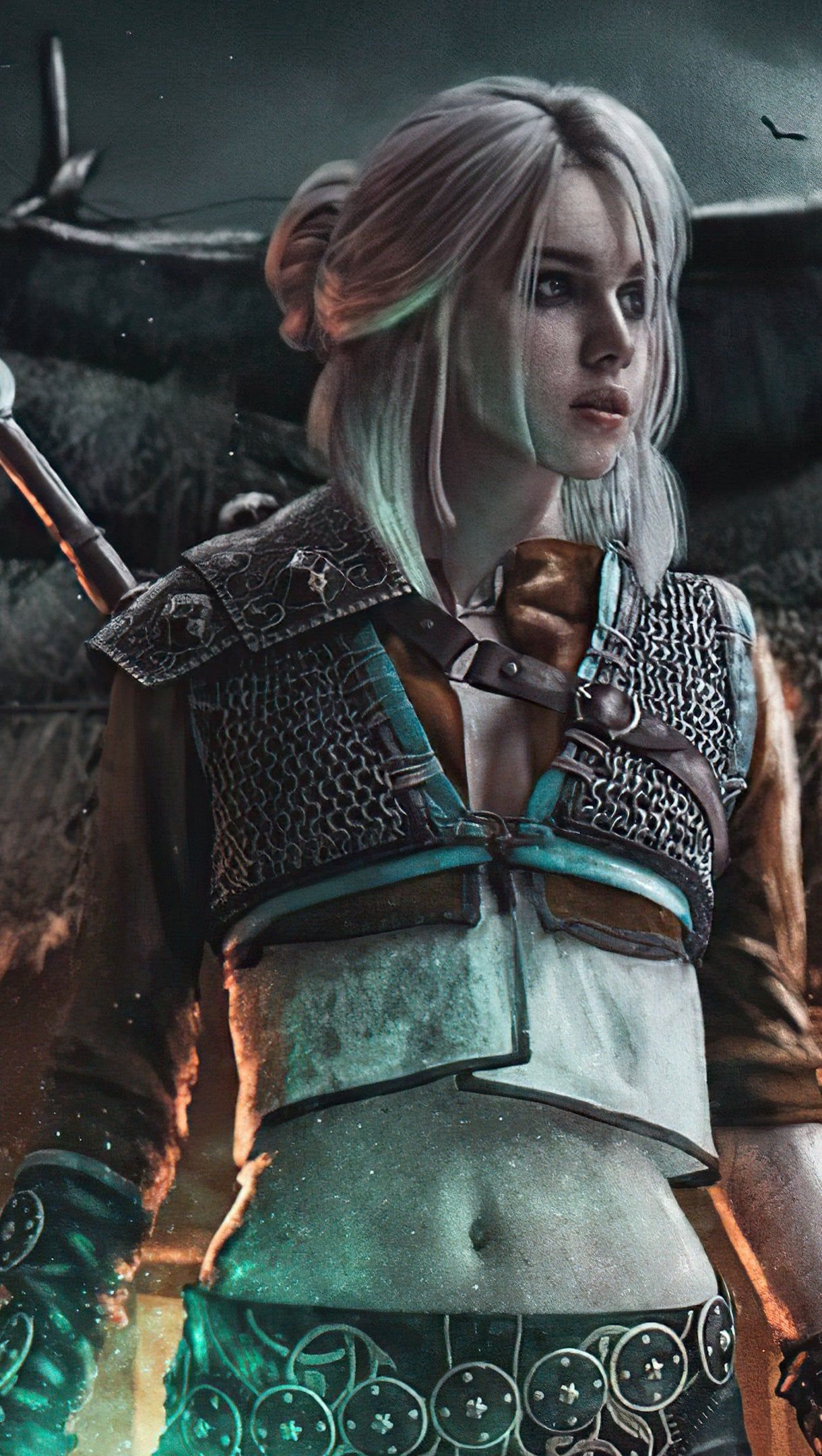 1220x2160 Ciri from The Witcher 3 Cyberpunk style Wallpaper 4K for iPhone and Mobile Phone