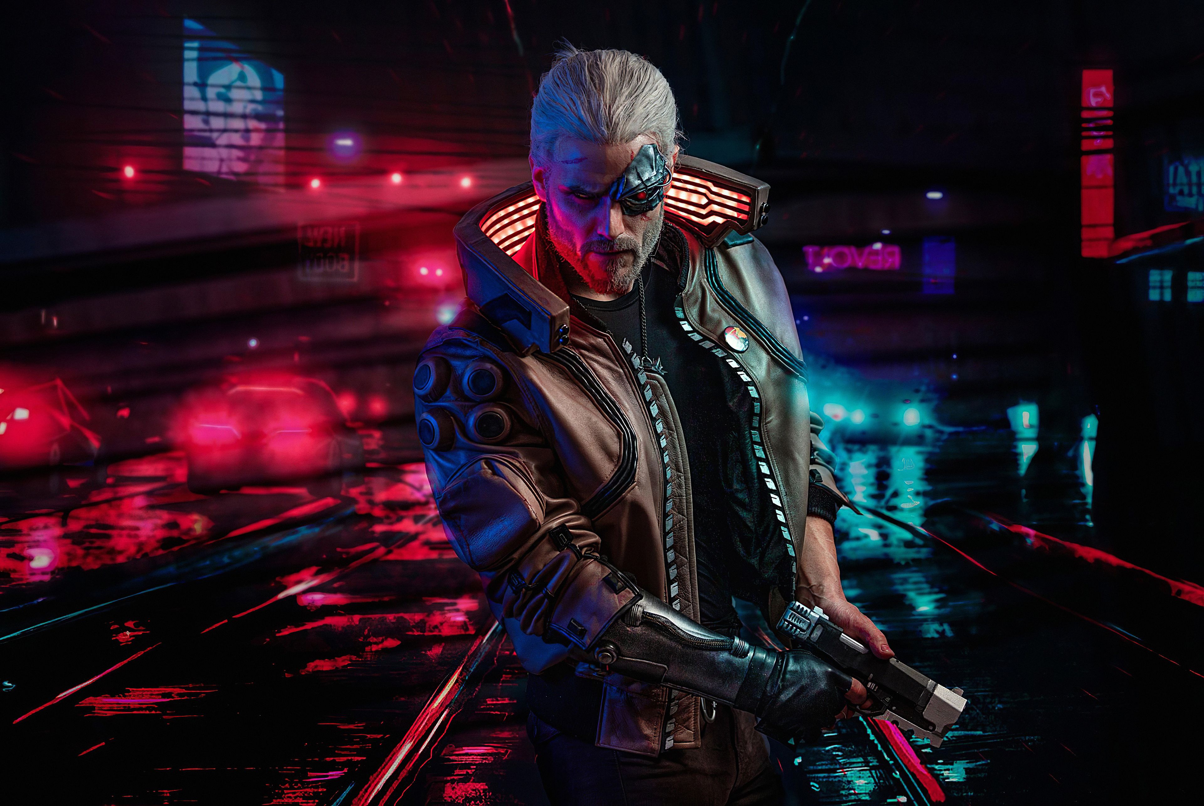 3840x2571 Wallpaper Cyberpunk Geralt of Rivia, The Witcher, Performance, Darkness, Background Free Image