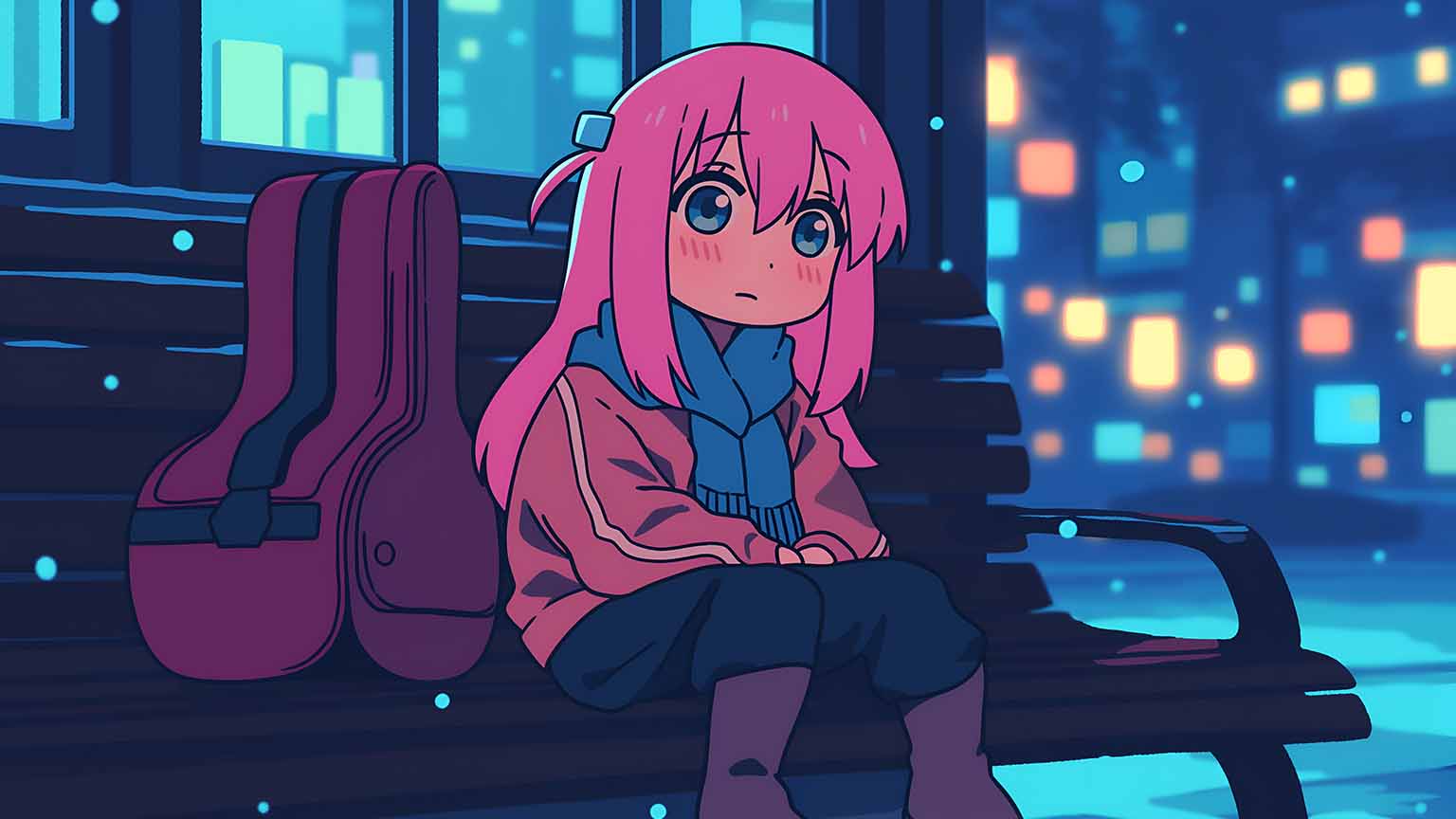 1536x864 Bocchi the Rock Winter City Desktop Wallpaper
