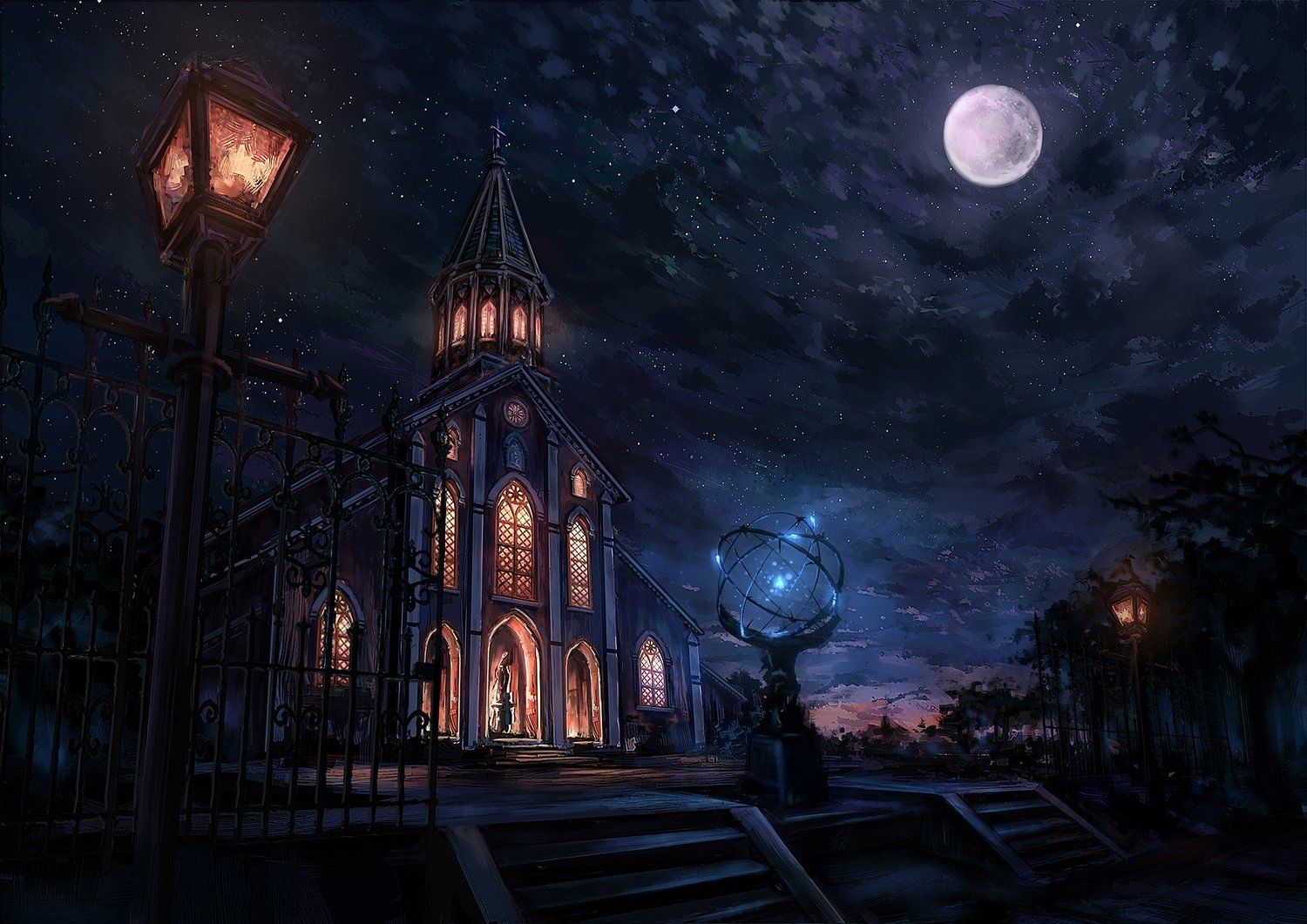 1500x1061 Moonlit Serenity: A HD Wallpaper of a Night Church Scenex1061