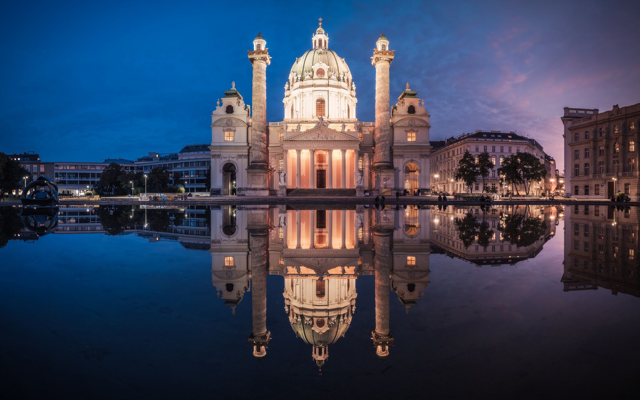 2048x1280 Wallpaper Austria, architecture, dome, Vienna, religion, Baroque, Karlsplatz, Karl Church for mobile and desktop, section город, resolution 2048x1280