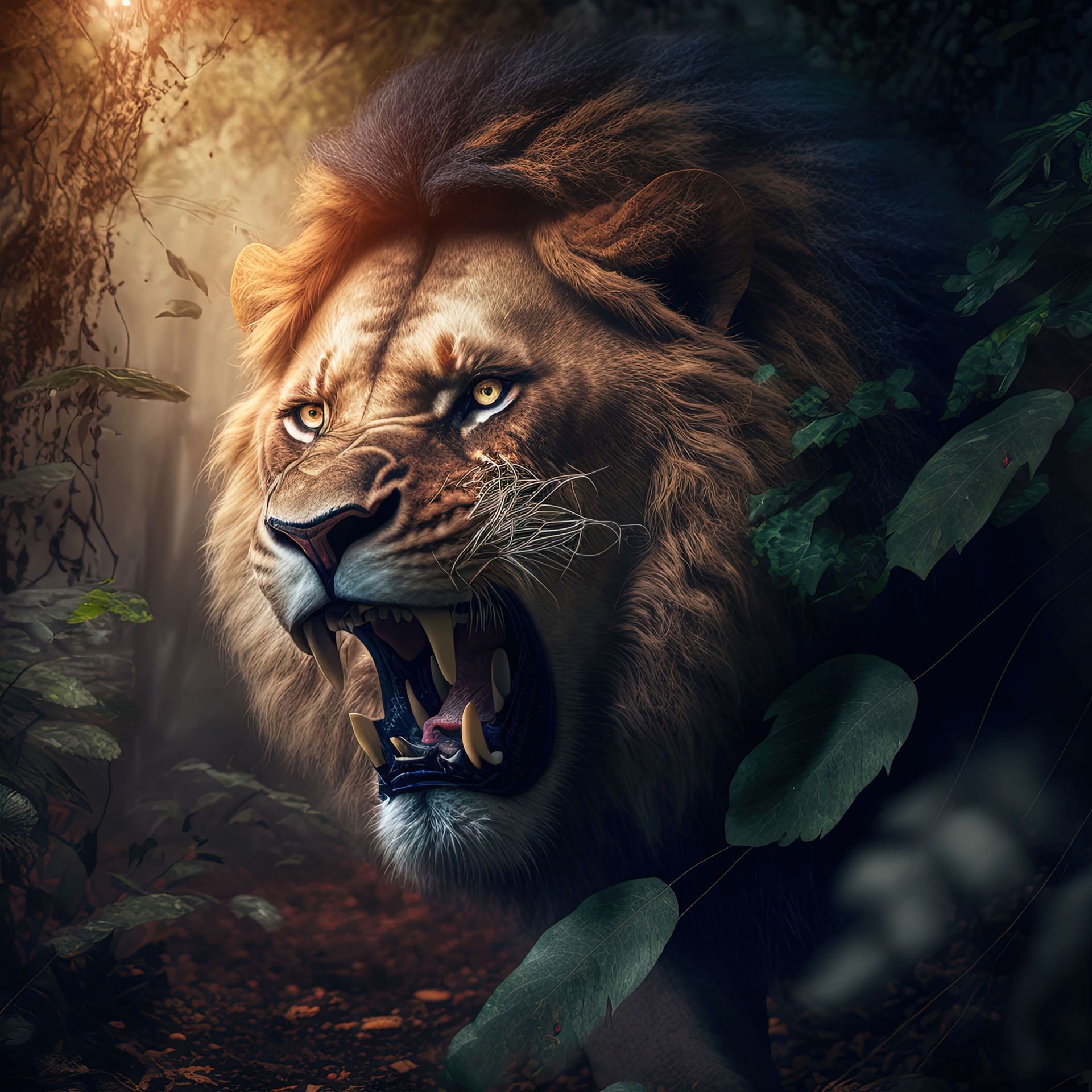 1920x1920 Lion in the jungle