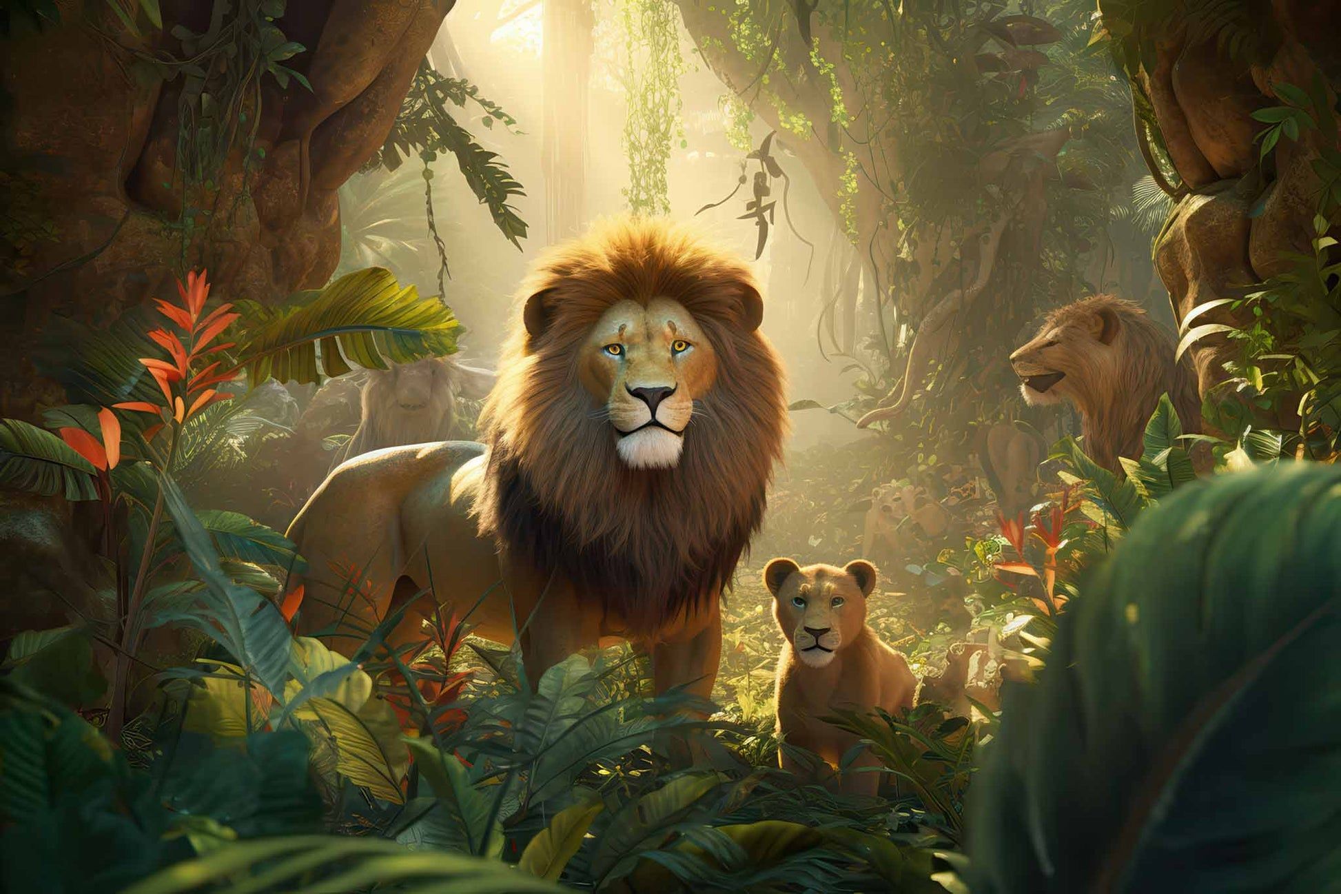 1946x1297 Safari Adventure Wild Lion Family Wall Mural Wallpaper