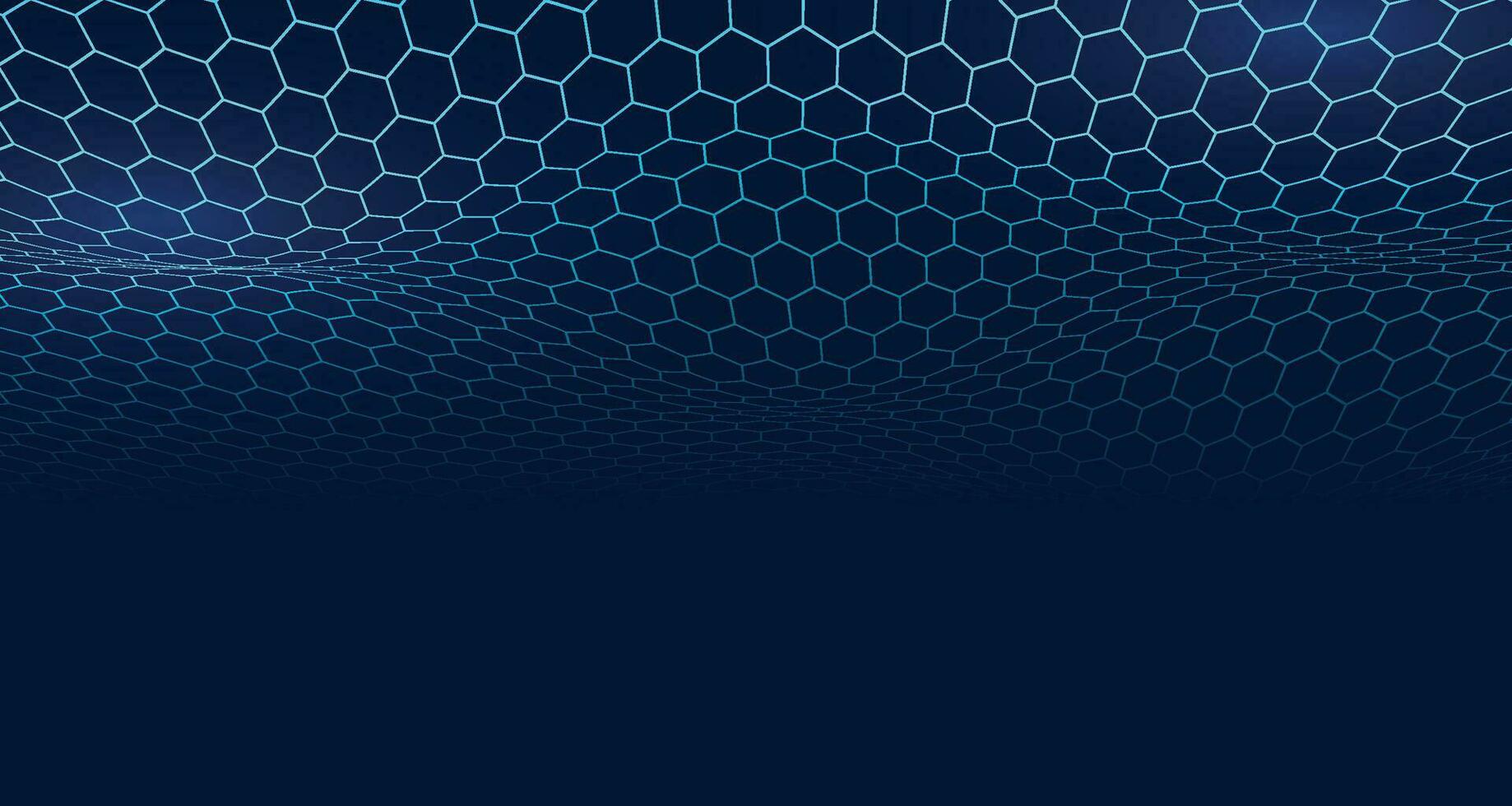 1838x980 Dark blue technology hexagonal vector background. Abstract blue bright energy flashes under hexagon in navy blue technology, modern, futuristic vector illustration. Blue honeycomb texture grid